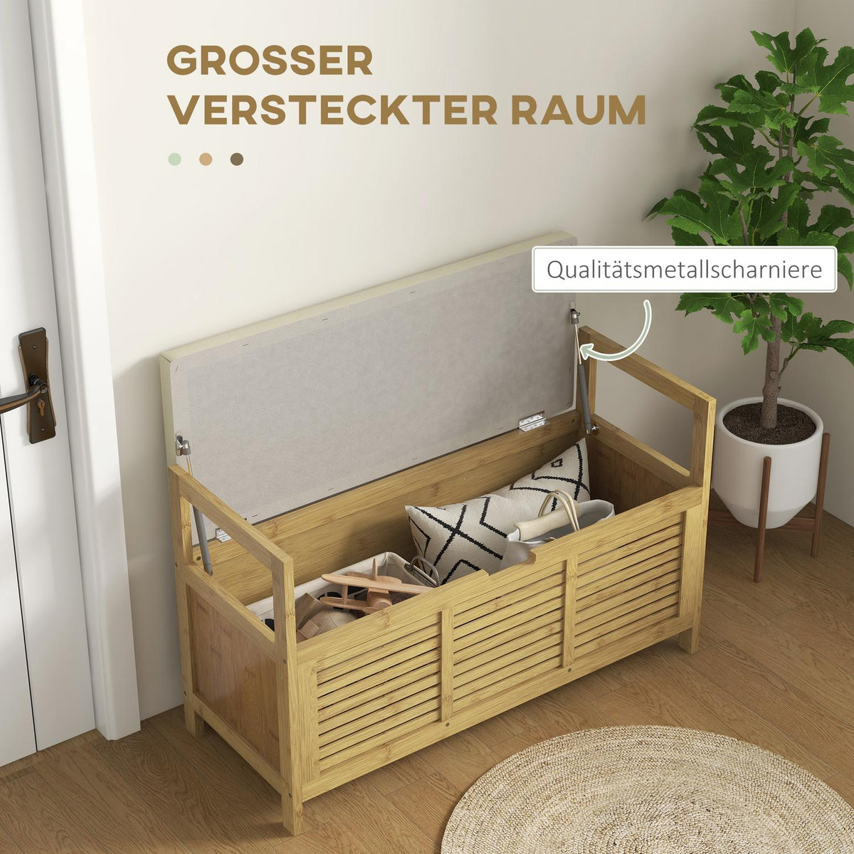 Shoe Bench, Bench With Folding Lid, Cloakroom Bench, Shoe Rack, Shoe Storage For Hallway, Bamboo, Natural, 100 X 40 X 60 Cm