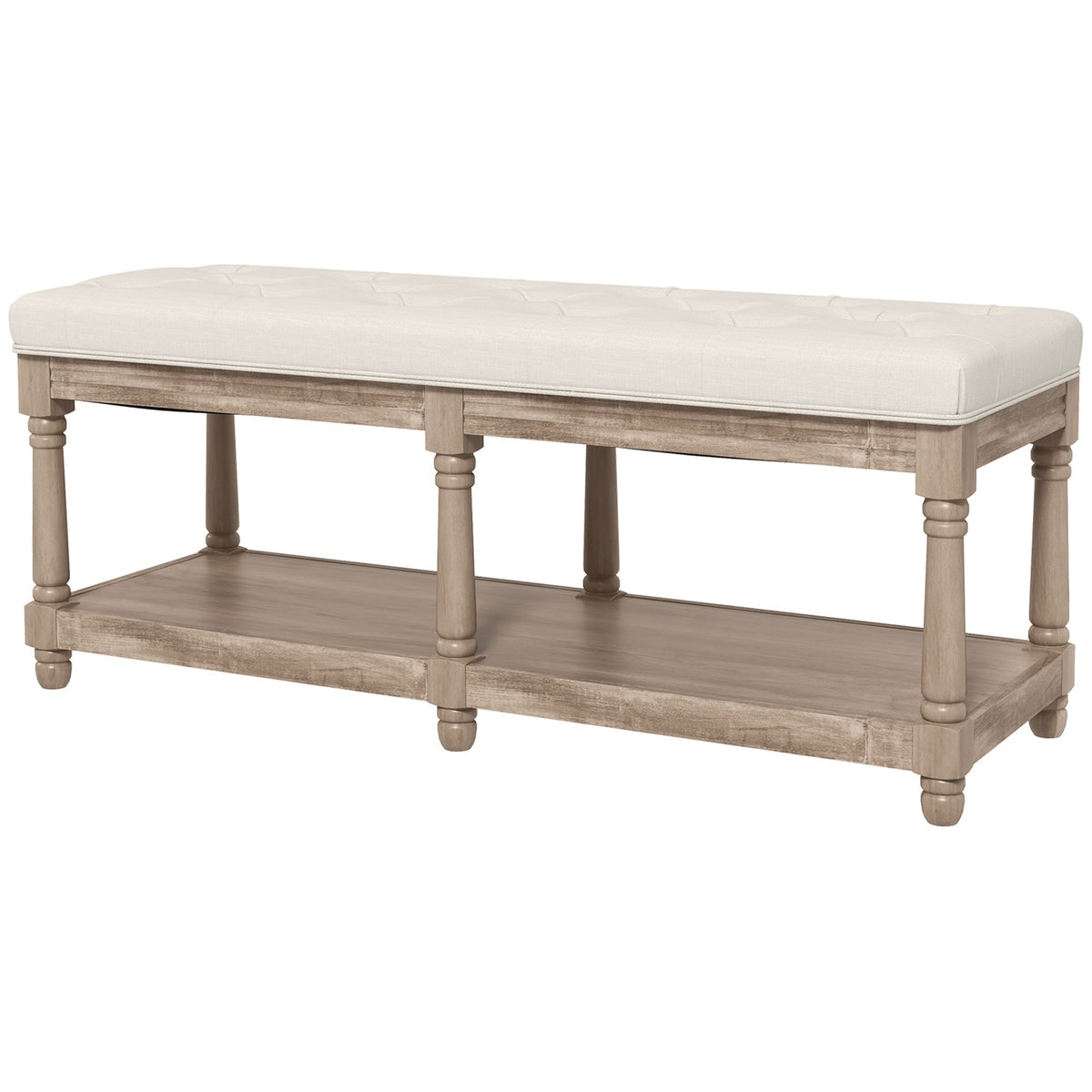 Shoe Bench Seat Shoe Rack Storage Space Padded Linen Look Wooden Legs Living Room Hallway Cream 115X40X48Cm