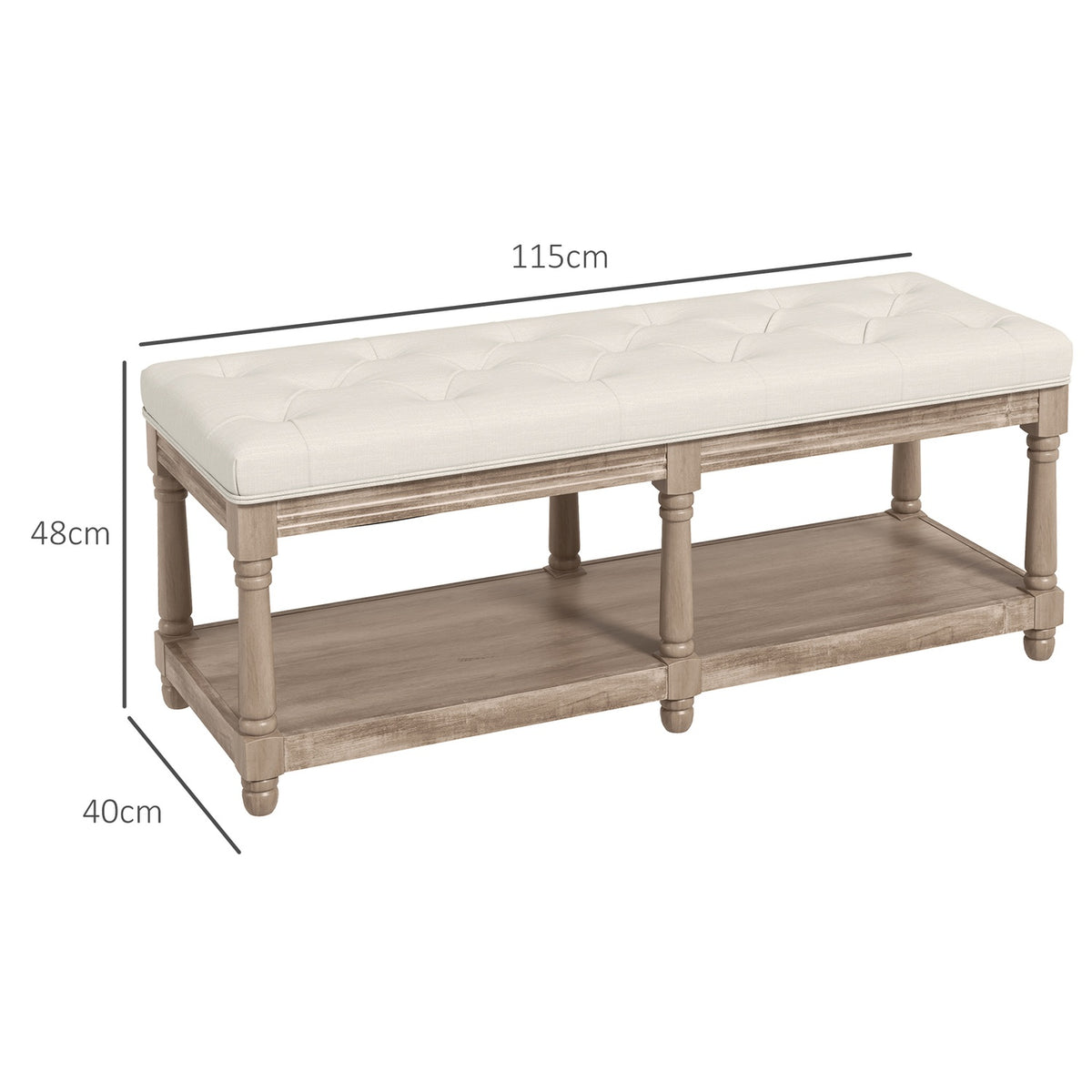 Shoe Bench Seat Shoe Rack Storage Space Padded Linen Look Wooden Legs Living Room Hallway Cream 115X40X48Cm