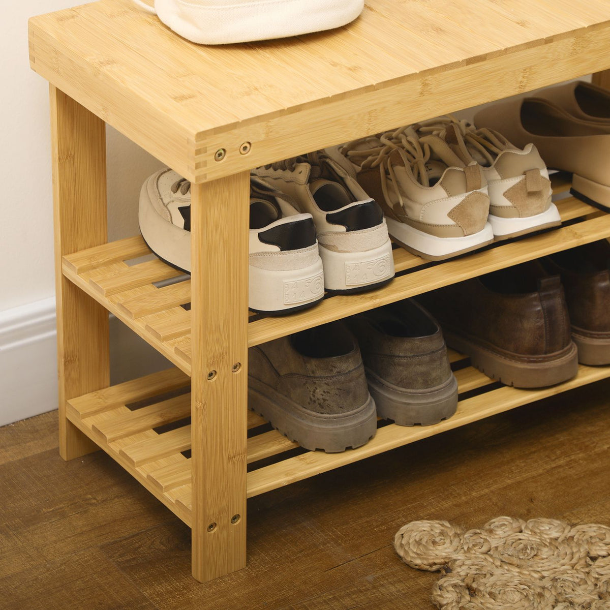 Shoe Bench, Shoe Rack With 3 Levels, Bamboo Bench, Wardrobe Bench For 6 Pairs Of Shoes, Shoe Storage, Natural, 70 X 28 X 45 Cm