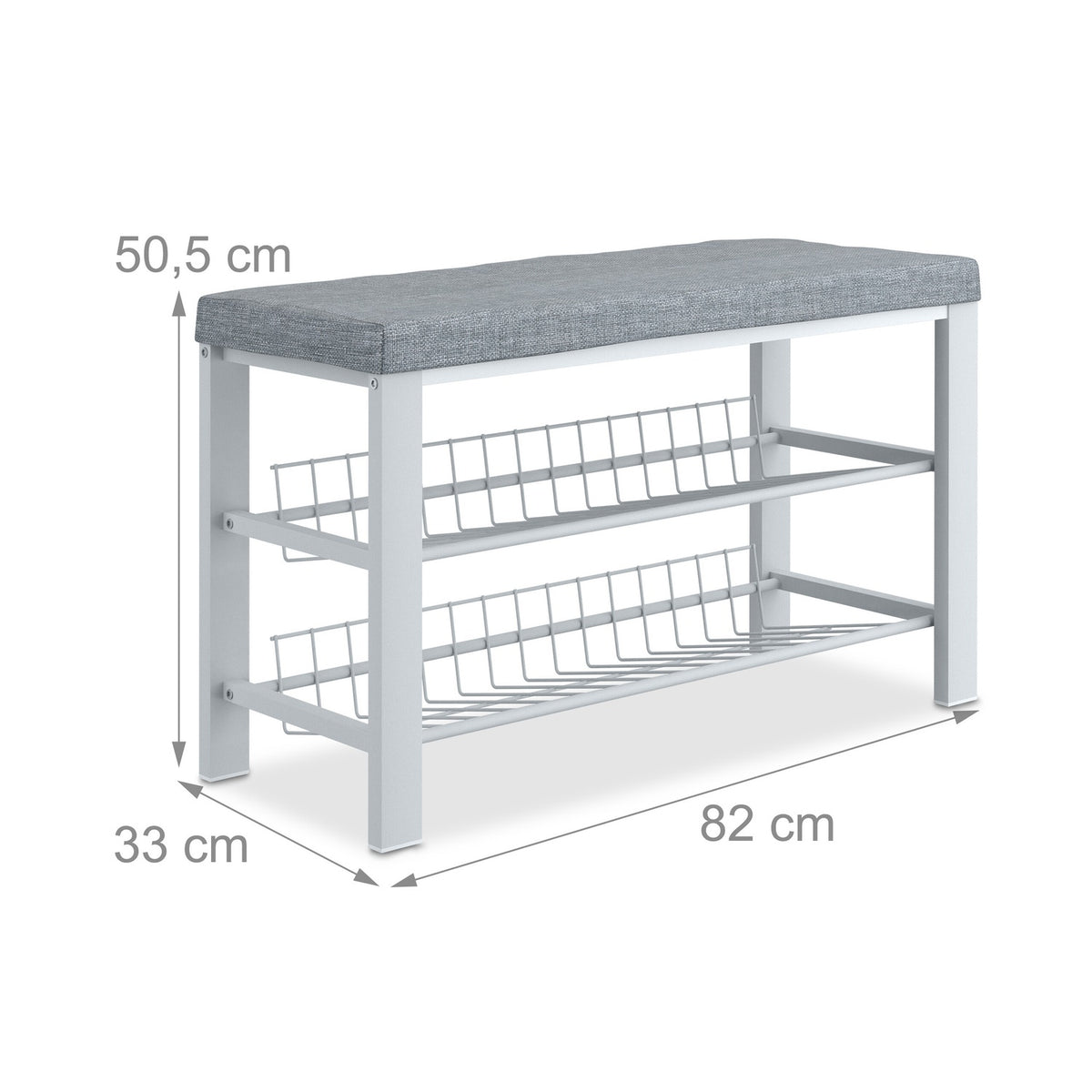Shoe Bench with Cushion, Metal Frame, 2-Tier Rack