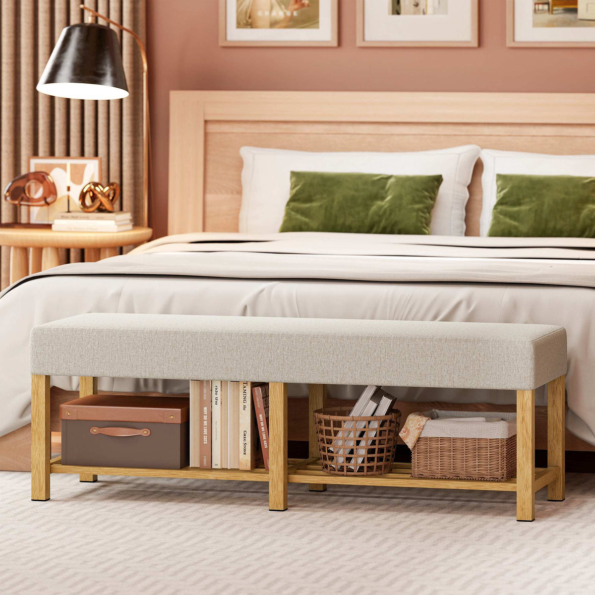 Shoe Bench with Cushion, Rubberwood, 140cm, 220kg Capacity
