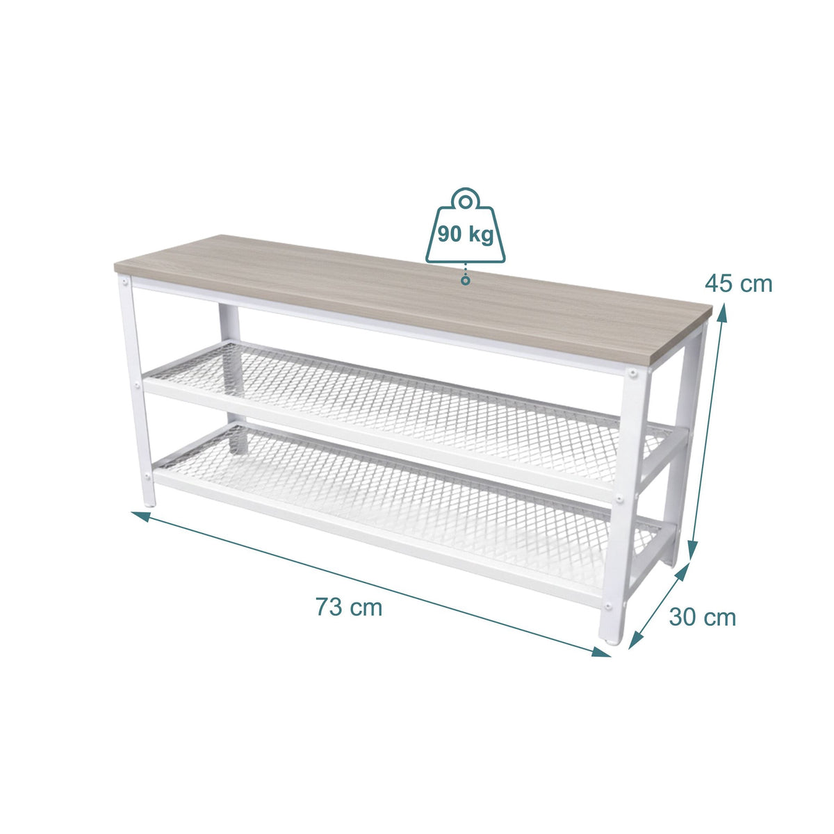 Shoe Bench with Seat and 2 Shelves for Entryway
