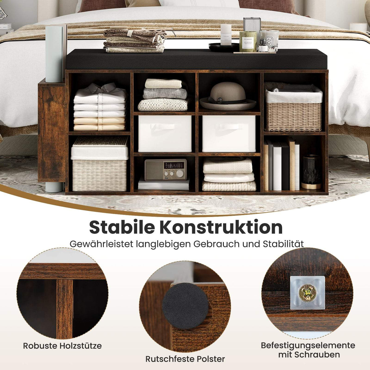 Shoe Bench with Umbrella Holder, Cushioned Seat, Adjustable Shelves