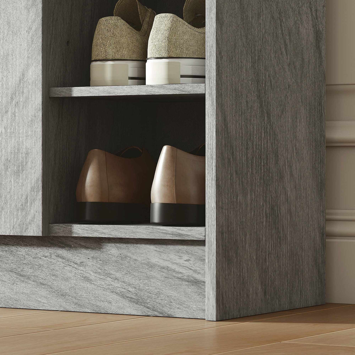 Shoe Cabinet, 12-Pair, 2 Doors, 4 Open Shelves, Grey