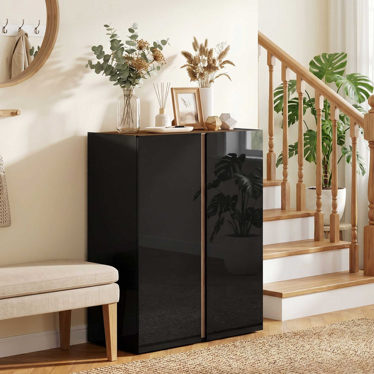 Shoe Cabinet, 6-Tier, Soft-Close, High-Gloss Black