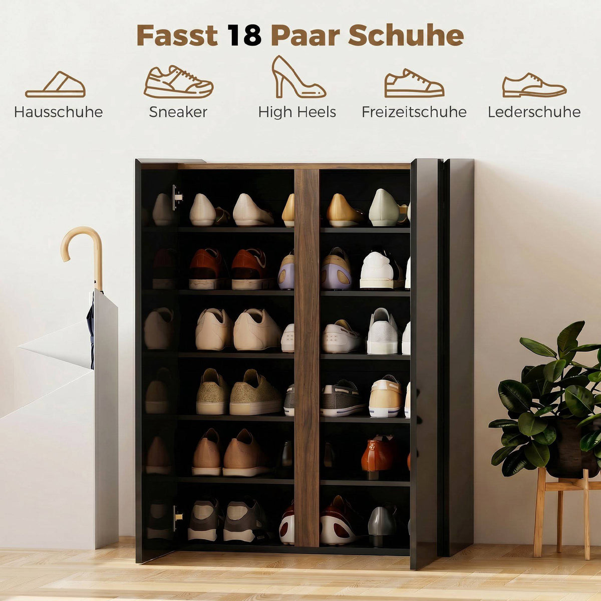 Shoe Cabinet, 6-Tier, Soft-Close, High-Gloss Black