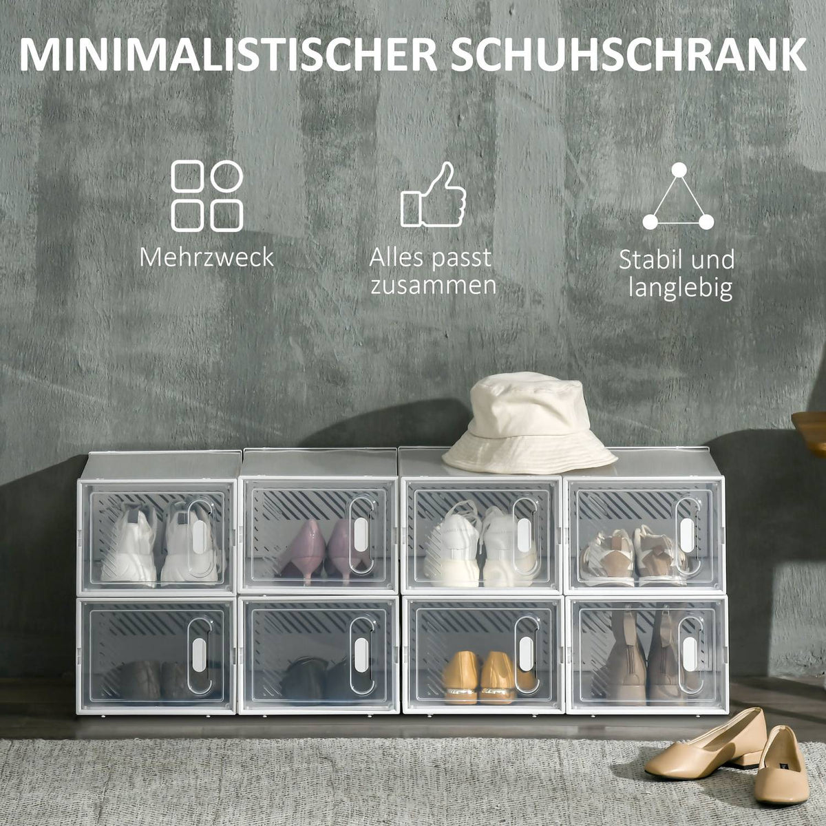 Shoe Cabinet Diy Plug-In Shelf With 8 Compartments, Rectangular Shoe Rack, Plastic, Transparent, 25X35X19Cm