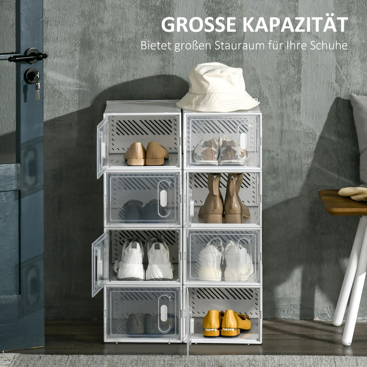 Shoe Cabinet Diy Plug-In Shelf With 8 Compartments, Rectangular Shoe Rack, Plastic, Transparent, 25X35X19Cm