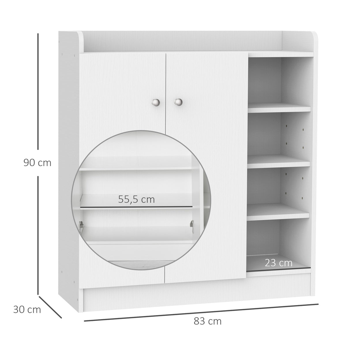 Shoe Cabinet Shoe Rack Chest Of Drawers With 2 Doors, 4 Compartments, For Hallway, White, 83X30X90Cm
