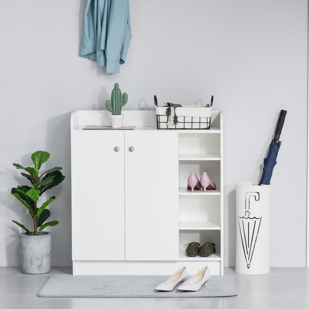 Shoe Cabinet Shoe Rack Chest Of Drawers With 2 Doors, 4 Compartments, For Hallway, White, 83X30X90Cm