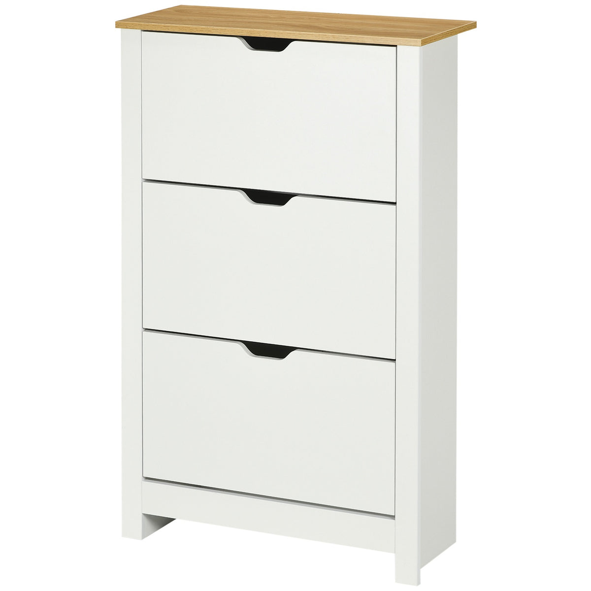 Shoe Cabinet, Shoe Tipper, Shoe Rack With 3 Flaps For 18 Pairs Of Shoes, Space-Saving Shoe Stand, White + Natural, 72 X 26 X 112 Cm
