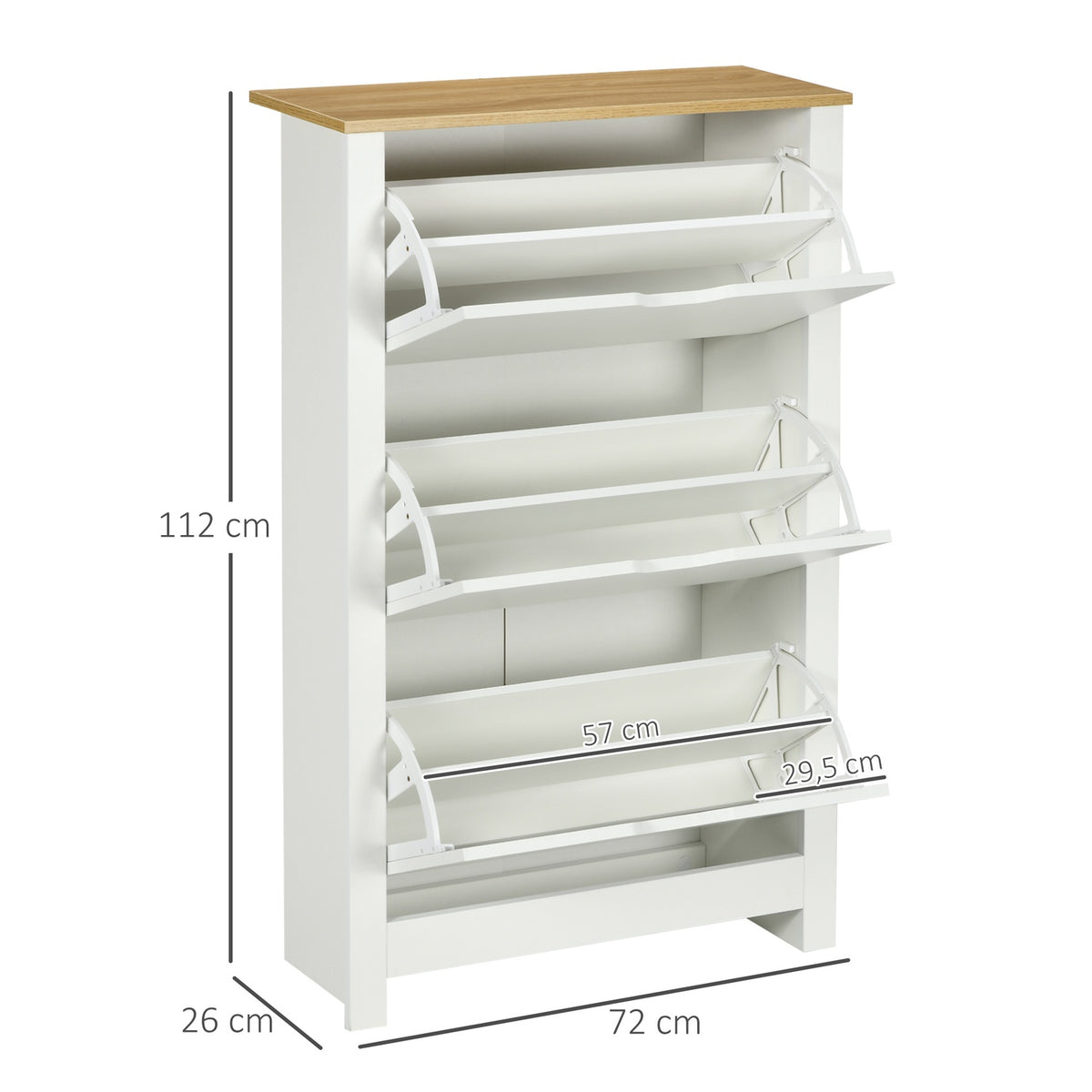Shoe Cabinet, Shoe Tipper, Shoe Rack With 3 Flaps For 18 Pairs Of Shoes, Space-Saving Shoe Stand, White + Natural, 72 X 26 X 112 Cm
