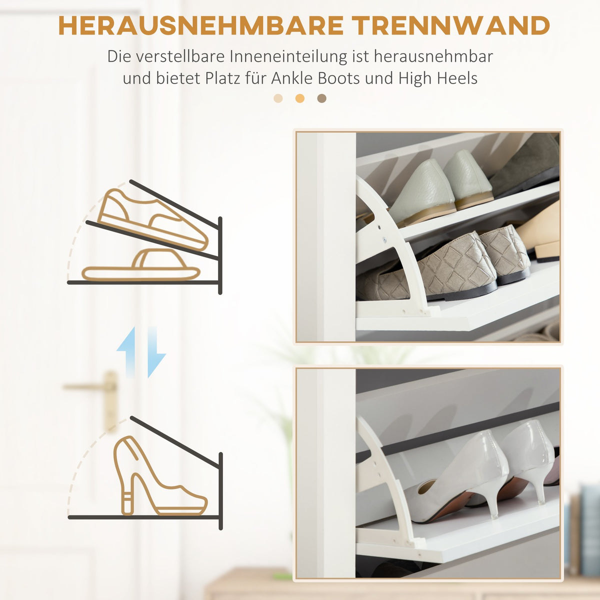 Shoe Cabinet, Shoe Tipper, Shoe Rack With 3 Flaps For 18 Pairs Of Shoes, Space-Saving Shoe Stand, White + Natural, 72 X 26 X 112 Cm