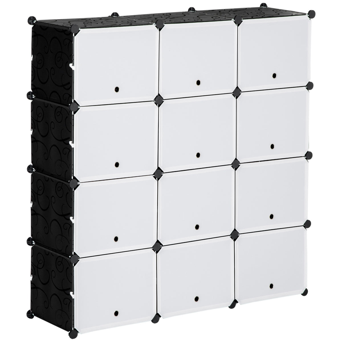 Shoe Cabinet Storage Box With 12 Cubes Diy Plug-In Shelf With Doors Plastic Steel Black + White 125 X 32 X 125 Cm