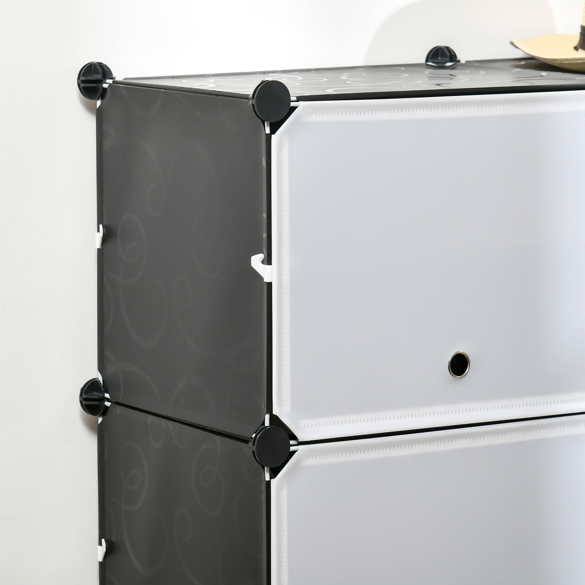 Shoe Cabinet Storage Box With 12 Cubes Diy Plug-In Shelf With Doors Plastic Steel Black + White 125 X 32 X 125 Cm