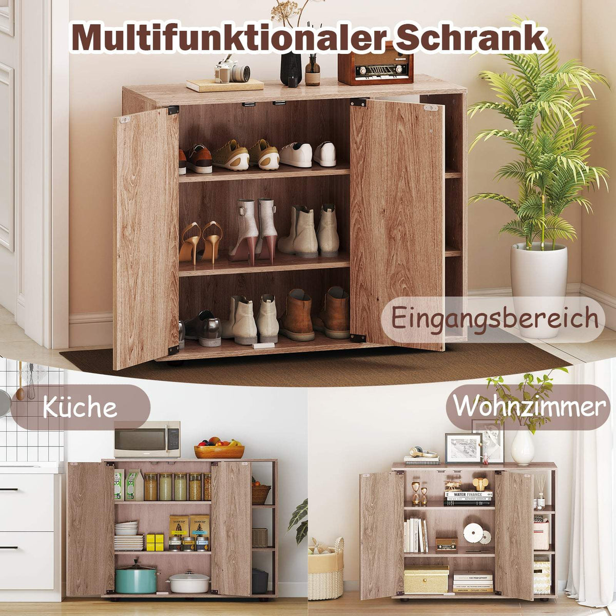 Shoe Cabinet with 2 Doors & Adjustable Shelves, Natural