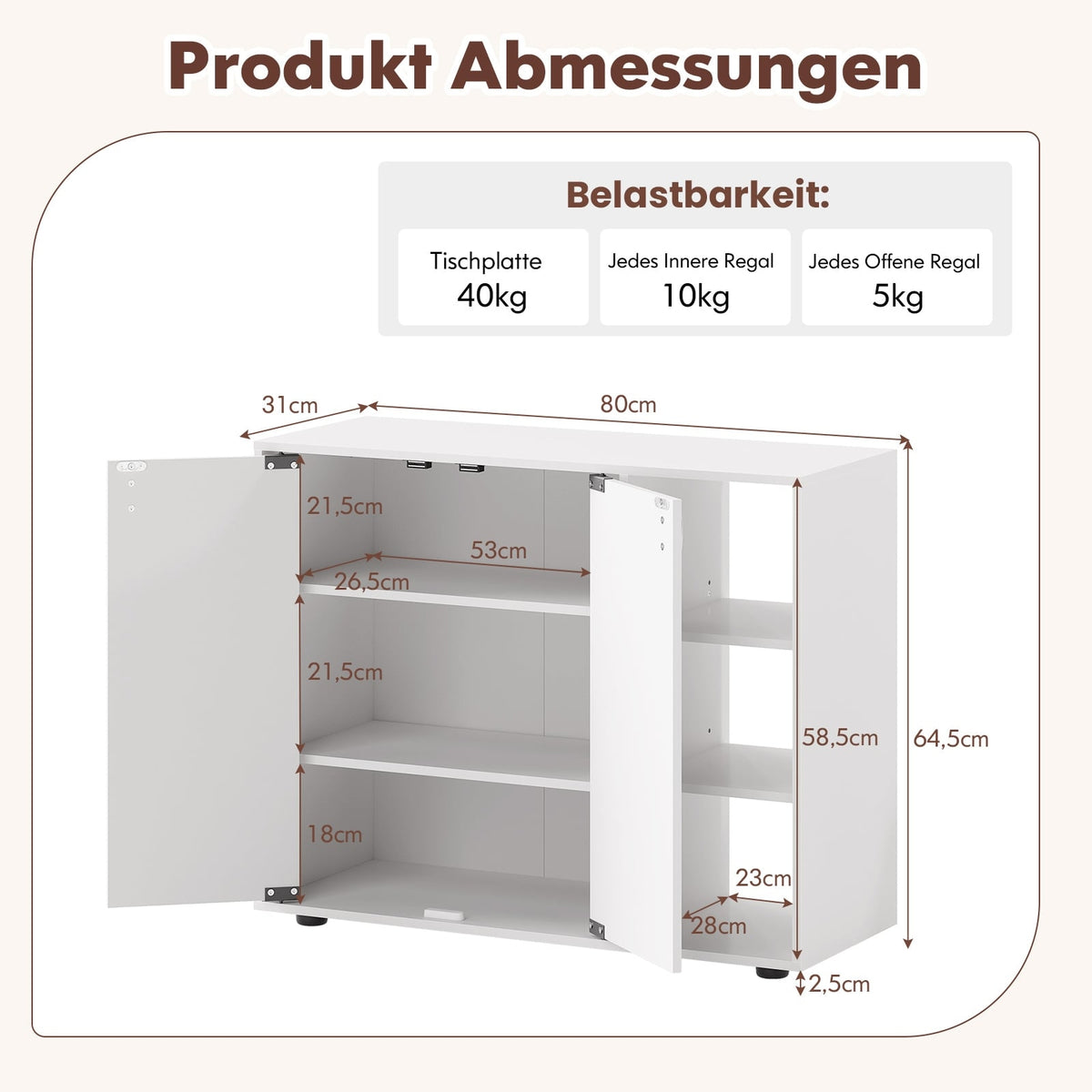 Shoe Cabinet with 2 Doors & Adjustable Shelves, White