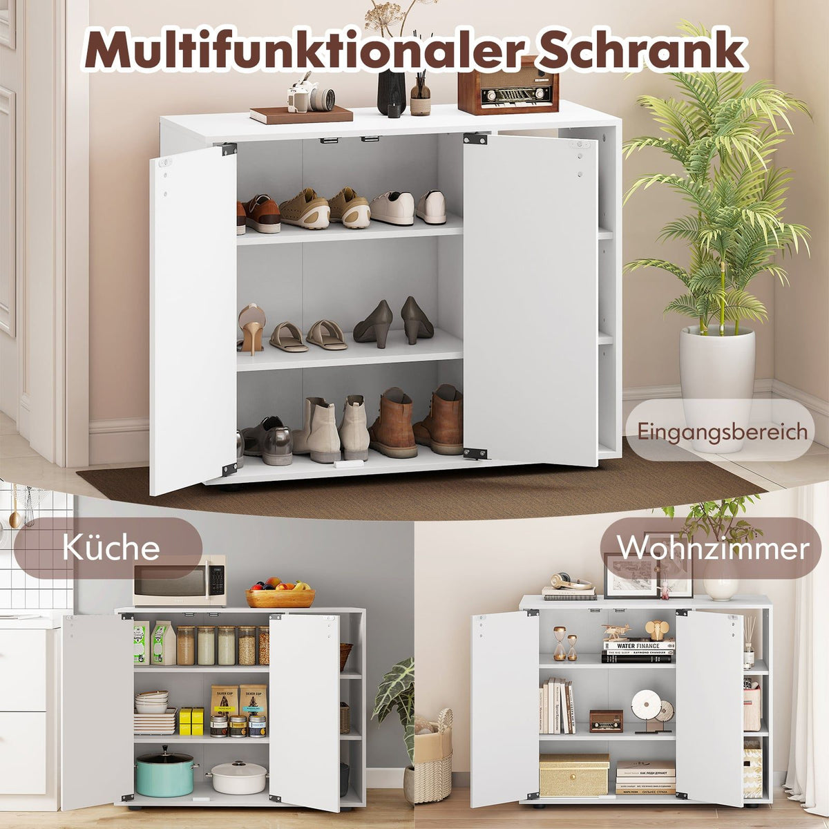 Shoe Cabinet with 2 Doors & Adjustable Shelves, White