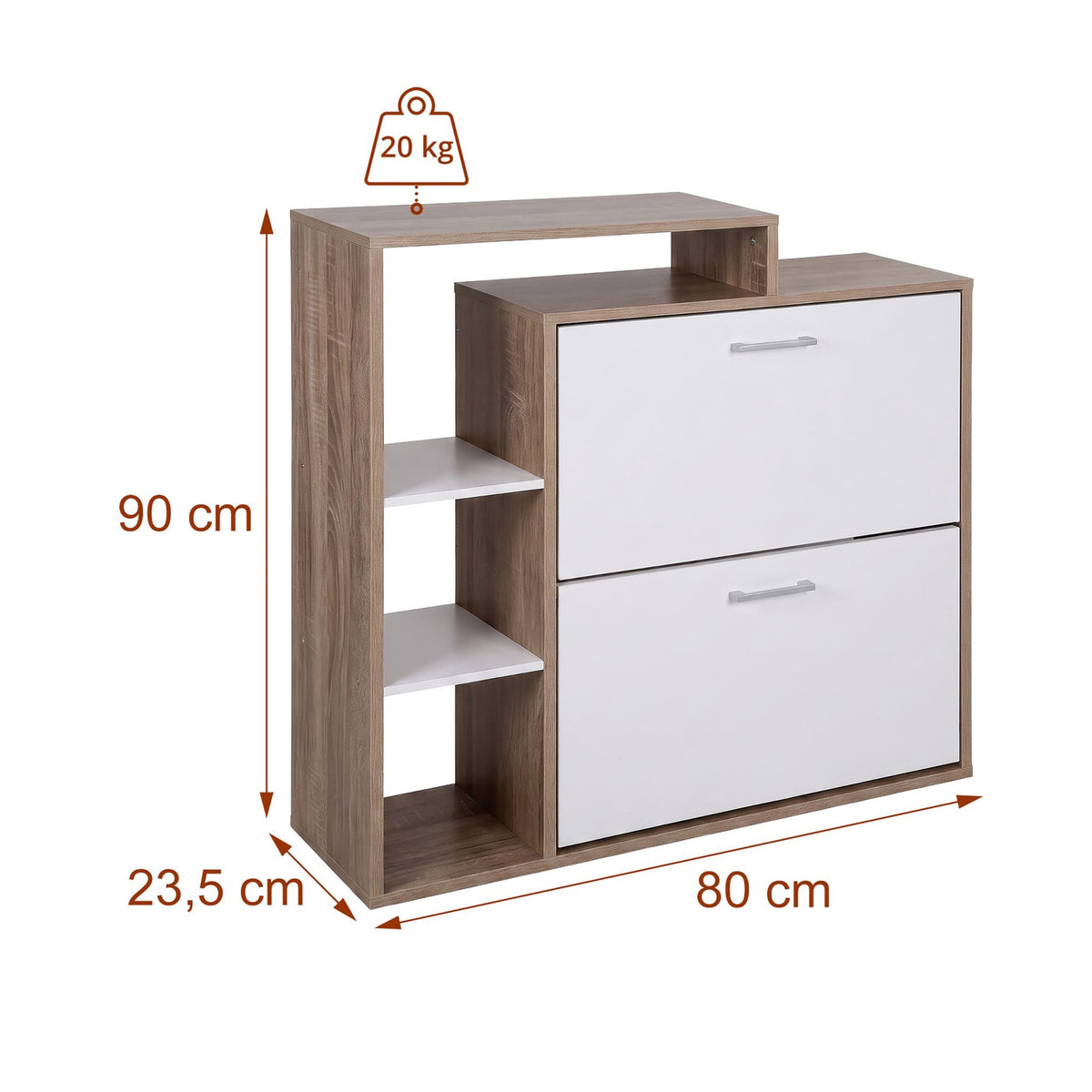 Shoe Cabinet with 2 Flaps, Adjustable Shelves, White