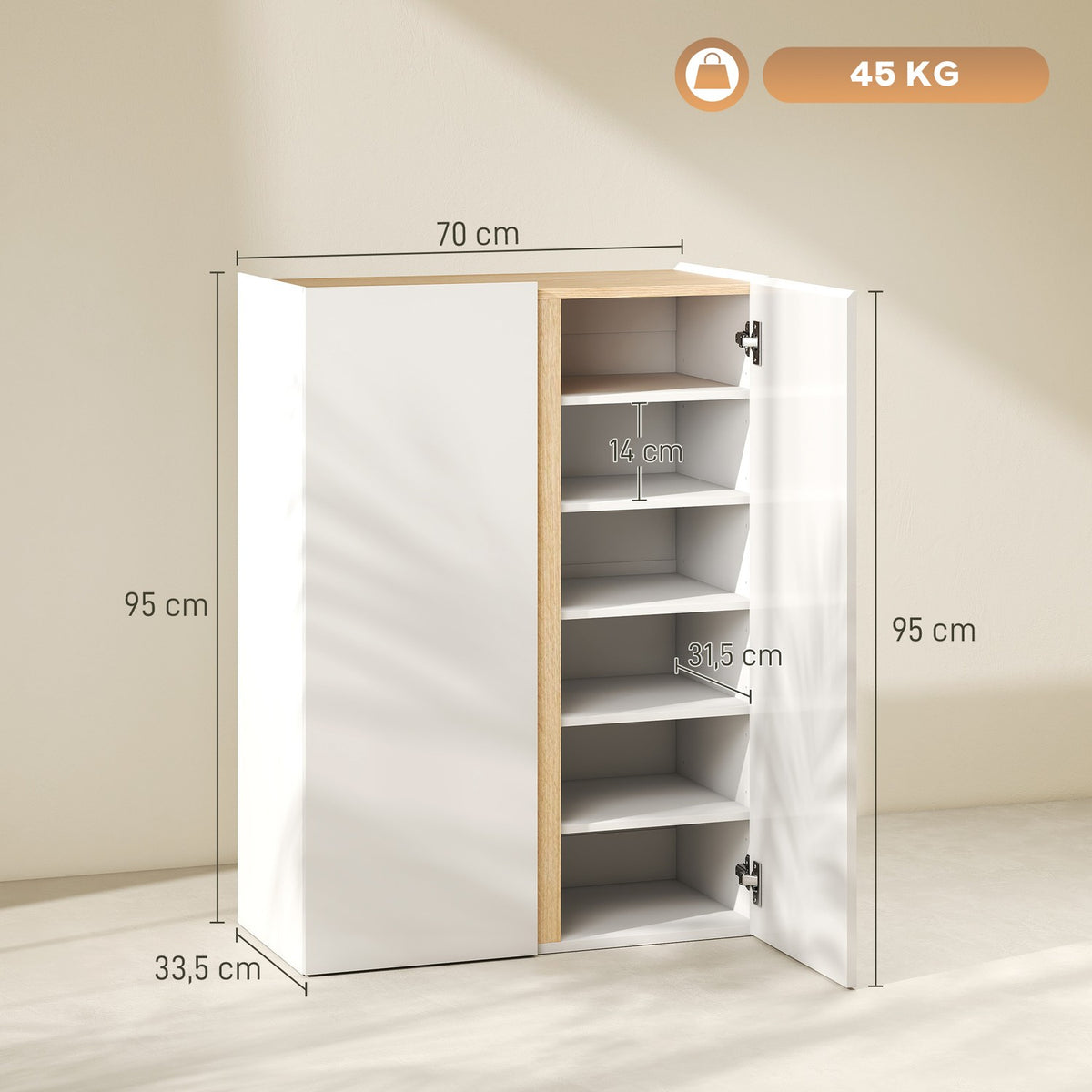 Shoe Cabinet with Soft-Close, 6-Tier, Holds 18 Pairs, White