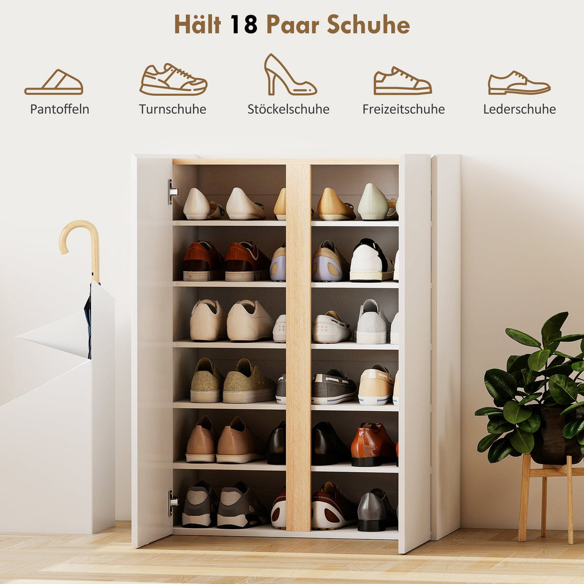 Shoe Cabinet with Soft-Close, 6-Tier, Holds 18 Pairs, White