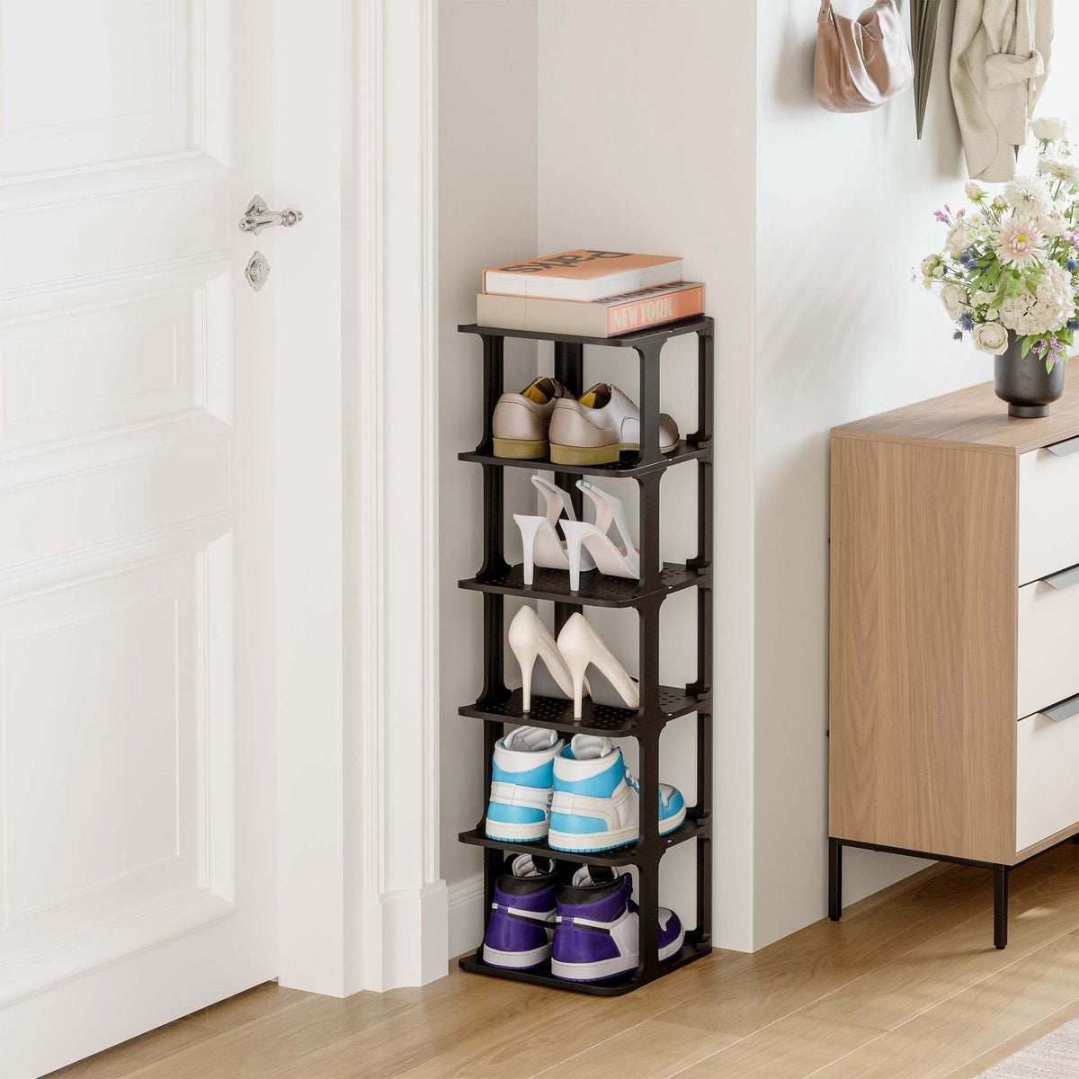 Shoe Organizer Rack, Black, Space-Saving, Pack of 6