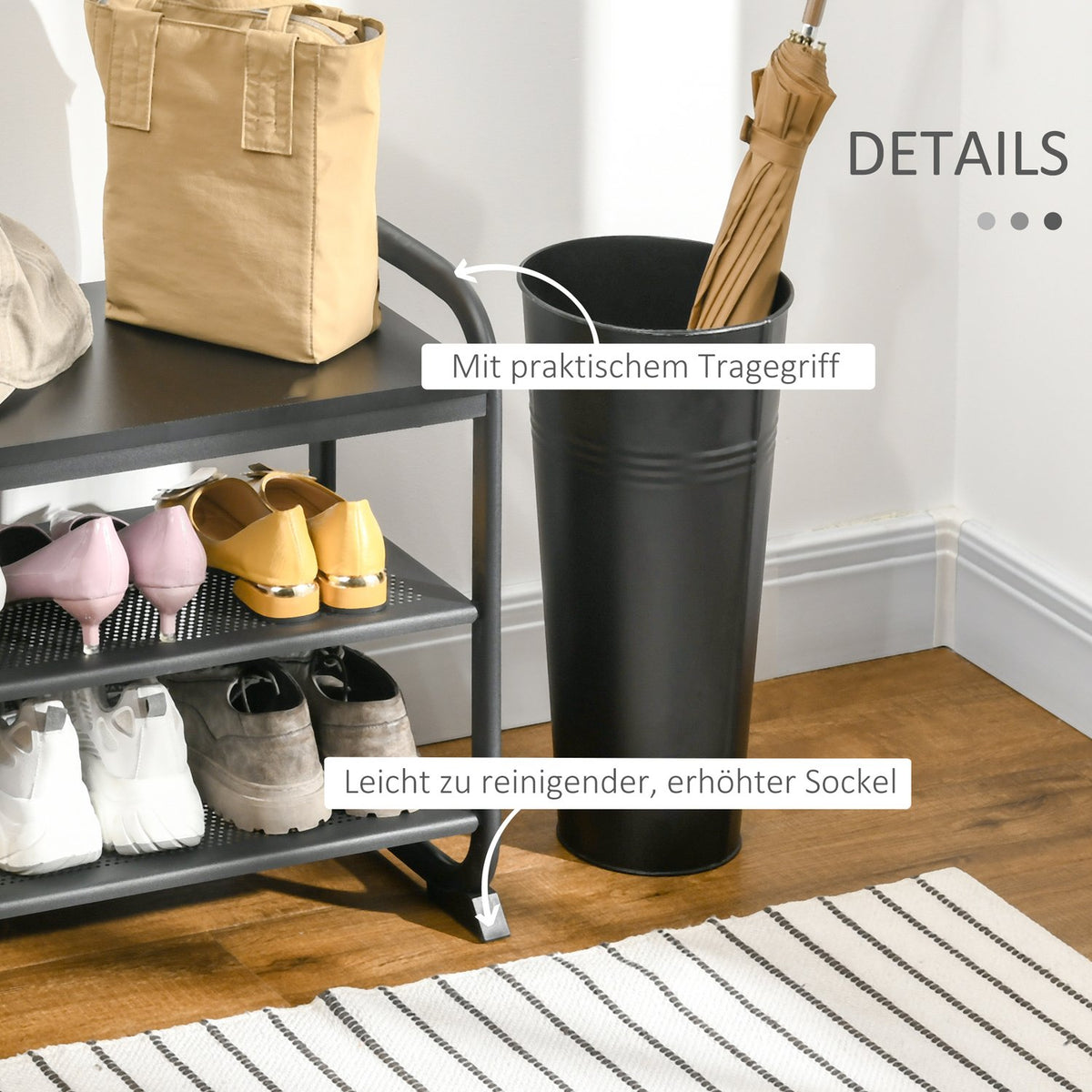 Shoe Rack In Industrial Style 2-Tier Shoe Bench With 2 Shelves, For 6 Pairs Of Shoes, Steel, Black, 62X30X52Cm