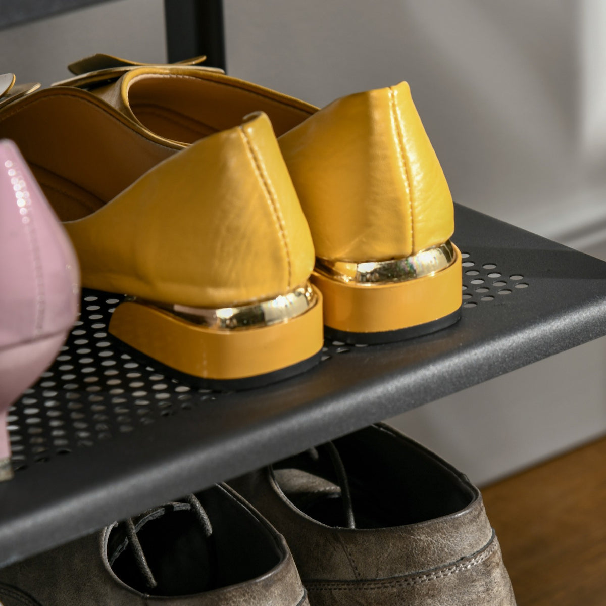 Shoe Rack In Industrial Style 2-Tier Shoe Bench With 2 Shelves, For 6 Pairs Of Shoes, Steel, Black, 62X30X52Cm