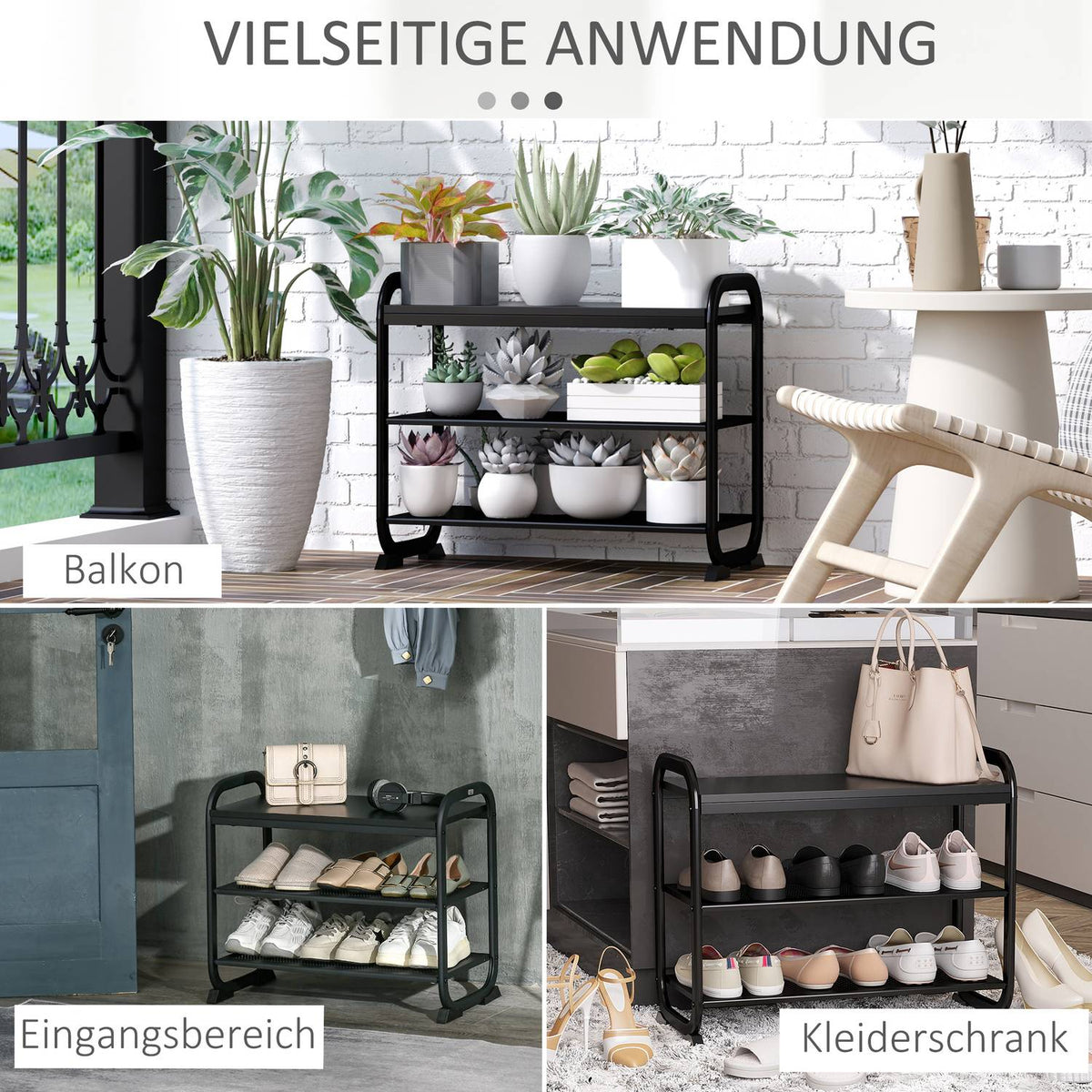 Shoe Rack In Industrial Style 2-Tier Shoe Bench With 2 Shelves, For 6 Pairs Of Shoes, Steel, Black, 62X30X52Cm