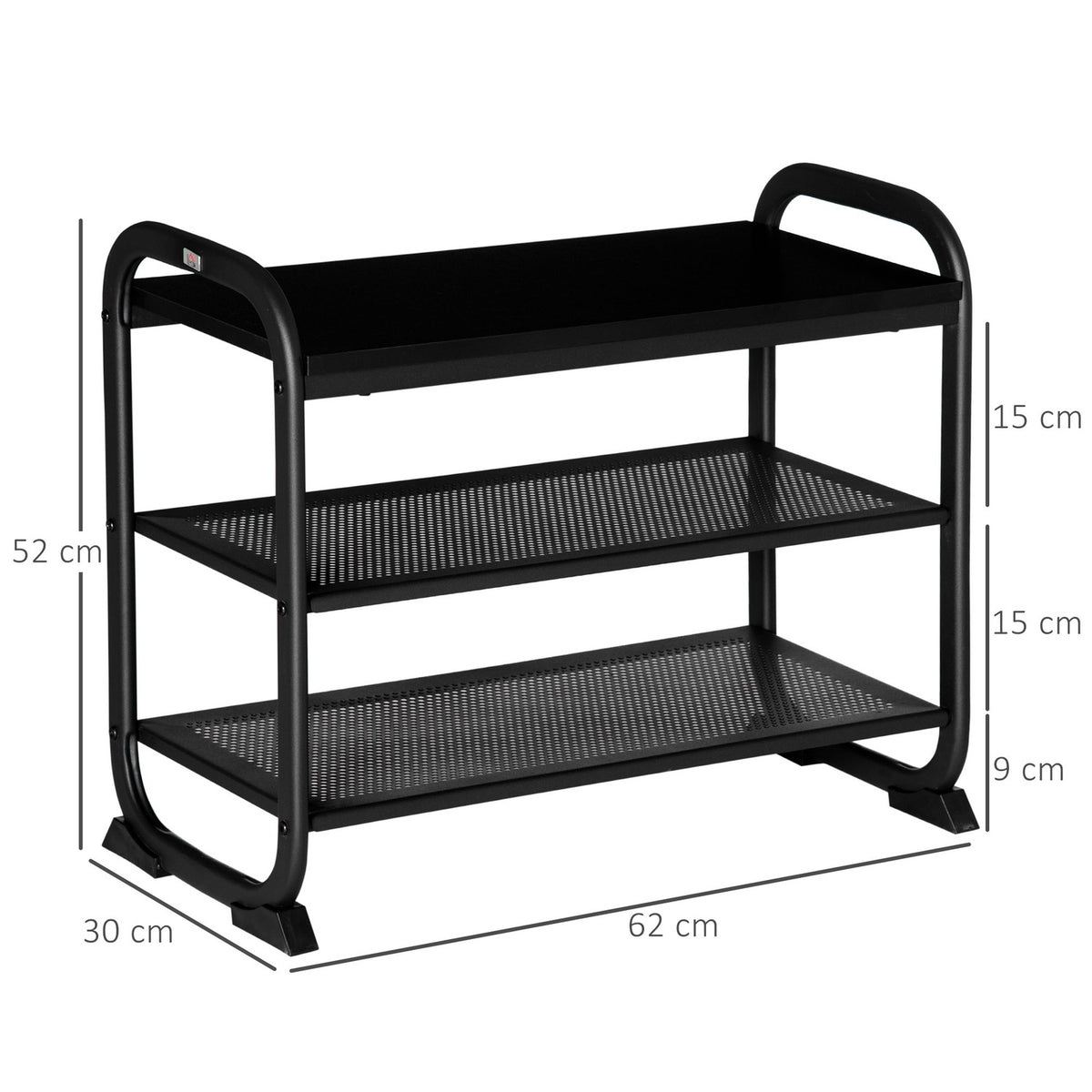 Shoe Rack In Industrial Style 2-Tier Shoe Bench With 2 Shelves, For 6 Pairs Of Shoes, Steel, Black, 62X30X52Cm