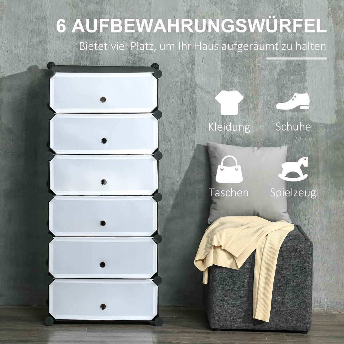 Shoe Rack Plastic Shelf for 6 Pairs of Shoes Shoe Box for Hallway DIY Shelf Storage of Shoes Black + White 49 x 36.5 x 108 cm