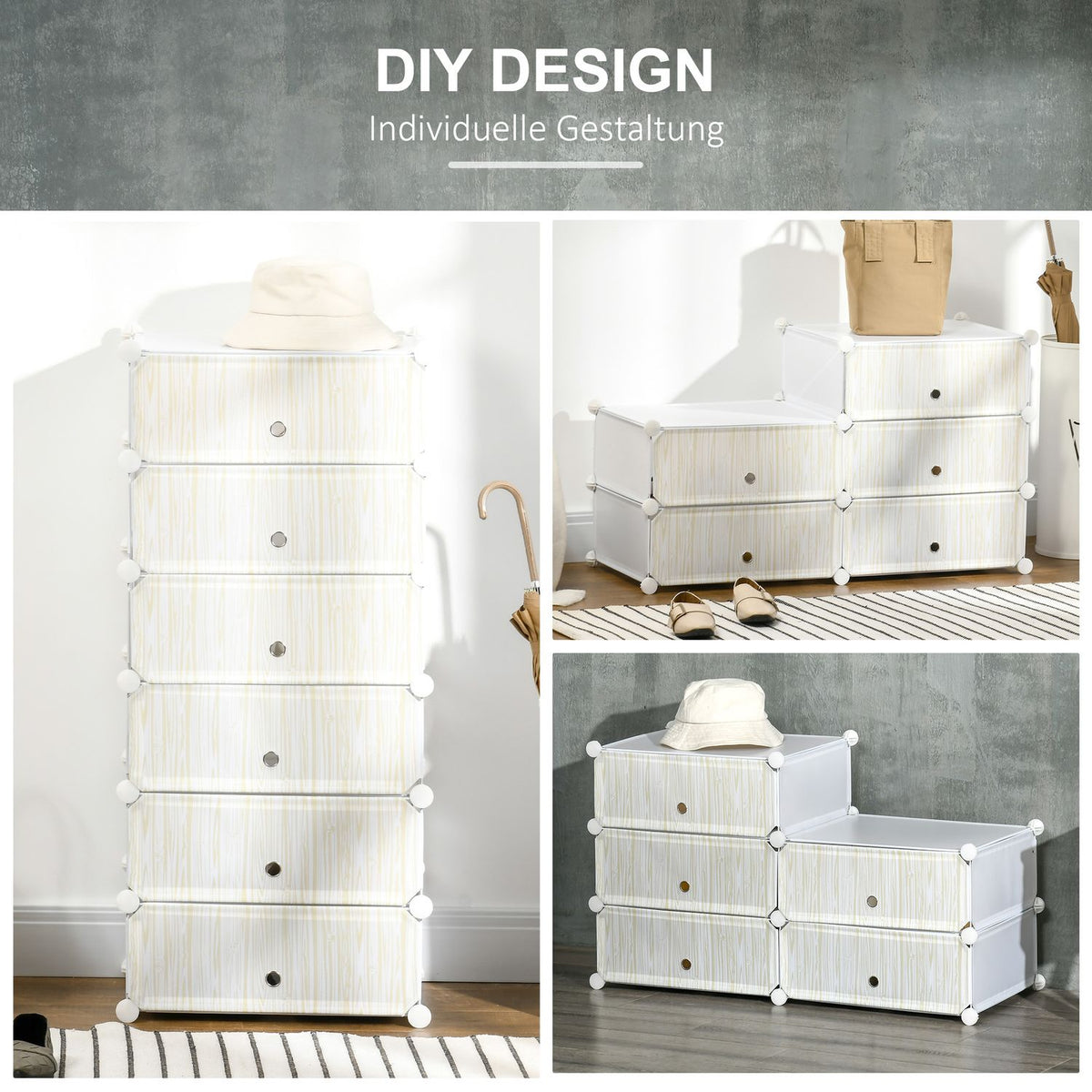 Shoe Rack Plastic Shelf for 6 Pairs of Shoes Shoe Box for Hallway DIY Shelf Storage of Shoes White 49 x 36.5 x 108 cm