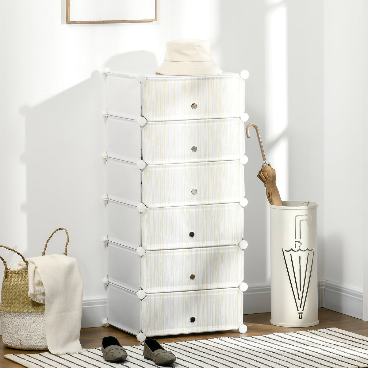 Shoe Rack Plastic Shelf for 6 Pairs of Shoes Shoe Box for Hallway DIY Shelf Storage of Shoes White 49 x 36.5 x 108 cm