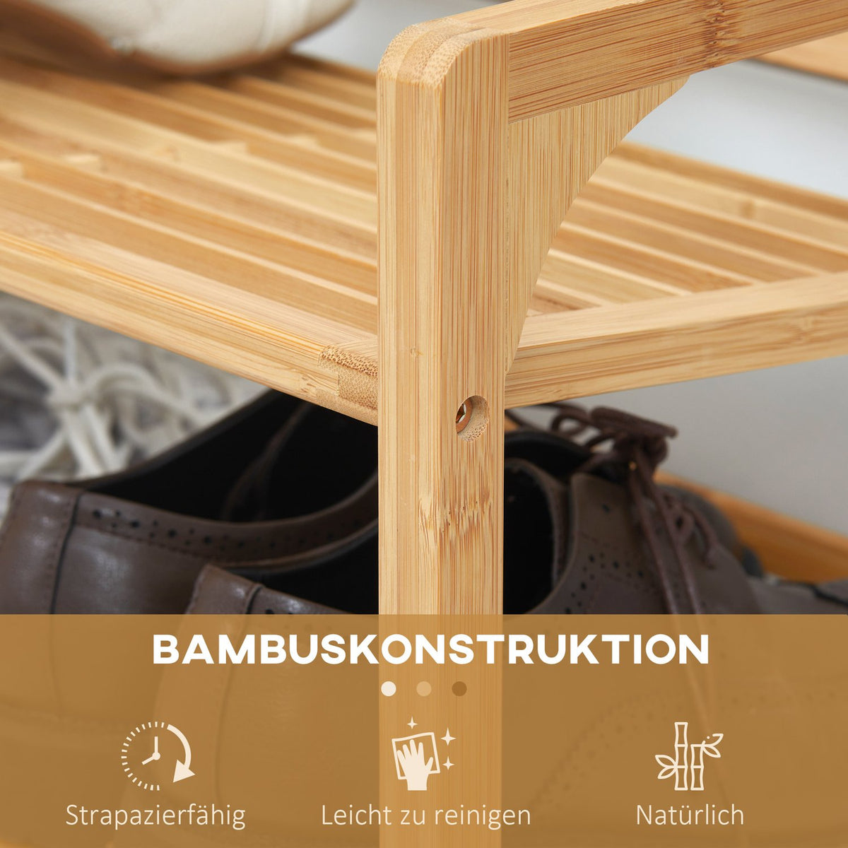 Shoe Rack Shoe Rack Shoe Stand With 3 Levels And Handle For Max. 9 Pairs Of Shoes Shoe Organizer Bamboo 76 X 33 X 51 Cm Natural