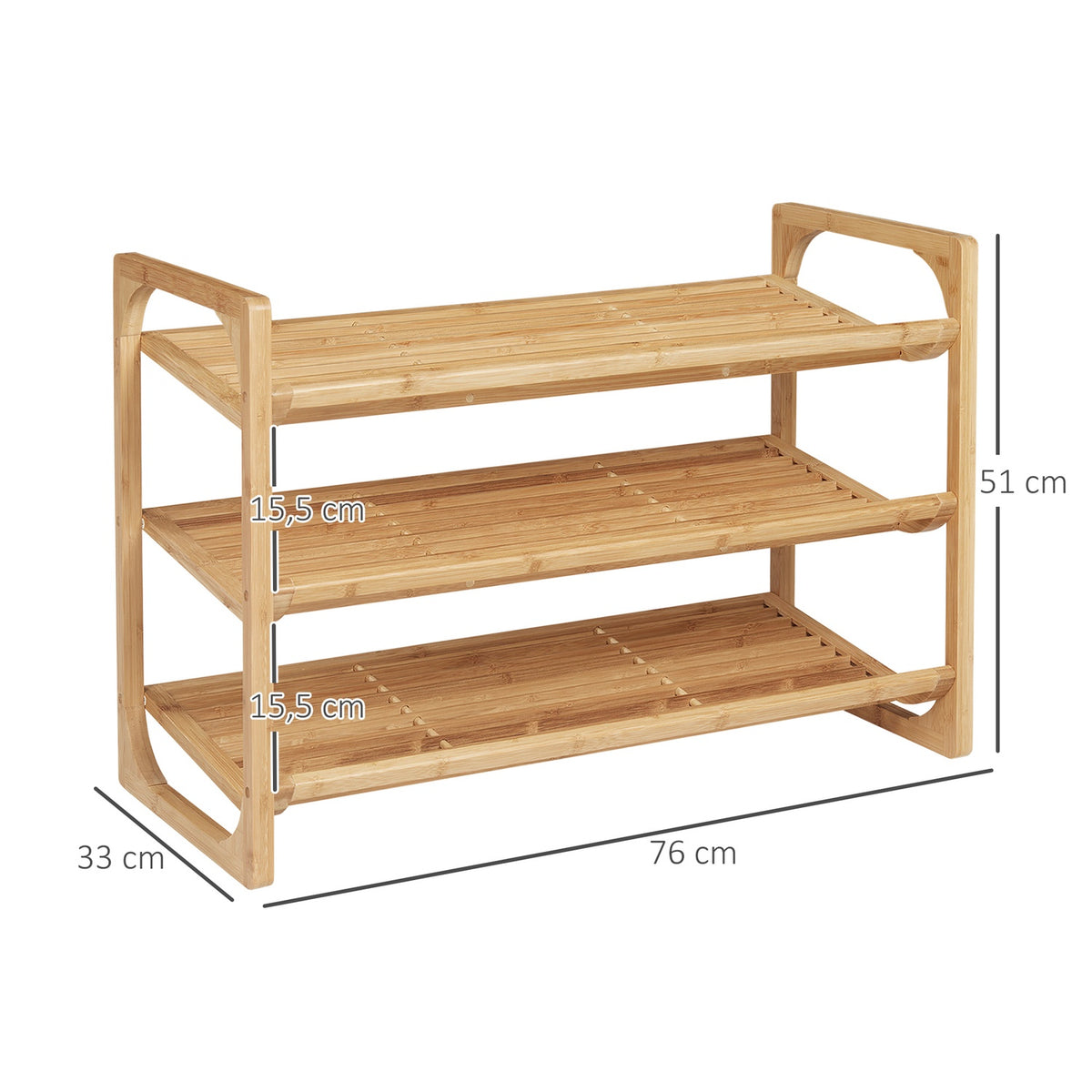 Shoe Rack Shoe Rack Shoe Stand With 3 Levels And Handle For Max. 9 Pairs Of Shoes Shoe Organizer Bamboo 76 X 33 X 51 Cm Natural