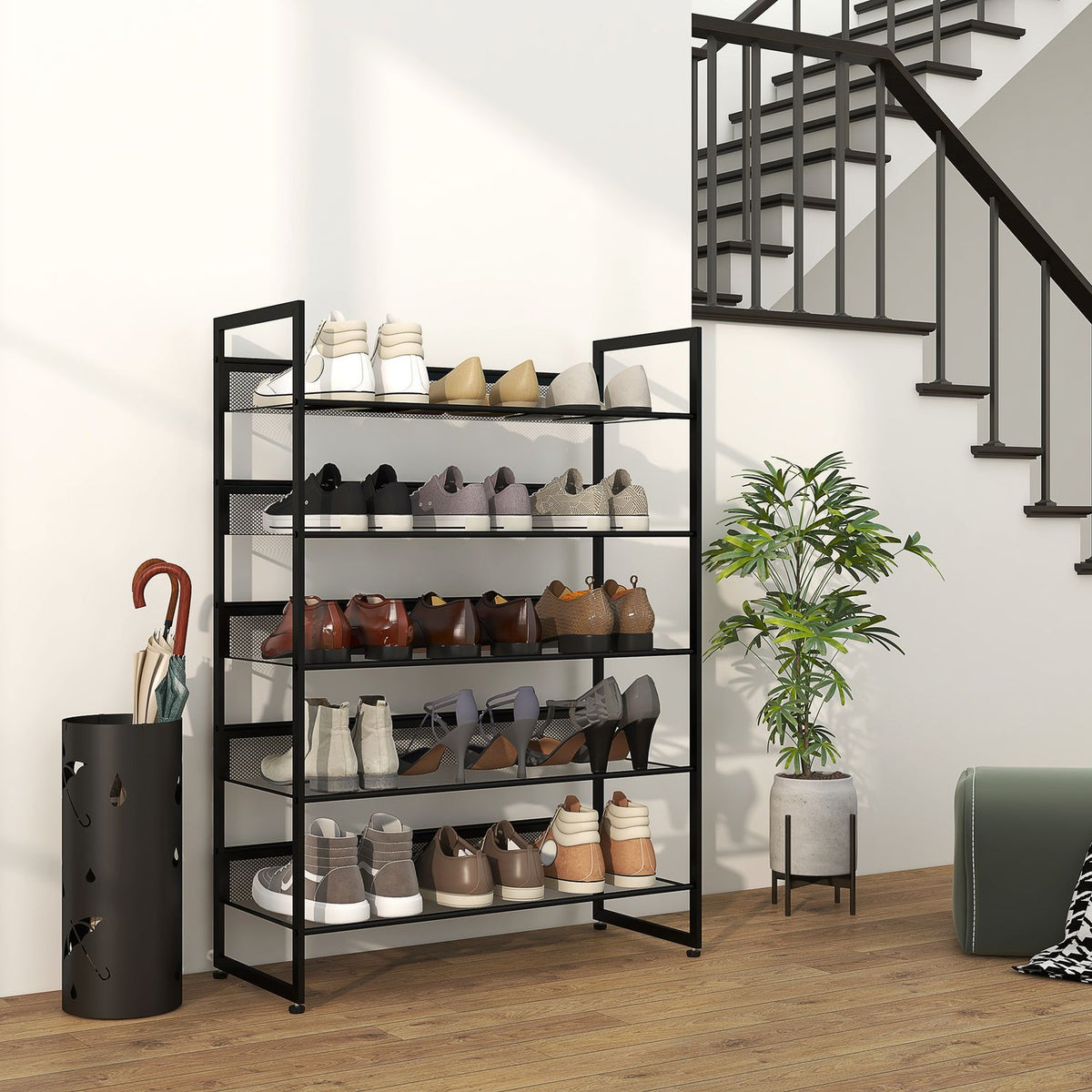 Shoe Rack, Shoe Stand With 5 Levels, Shoe Rack For Max. 15 Pairs Of Shoes, Shoe Organizer With Handle For Entrance, Bedroom, Steel, 72 X 30 X 102 Cm, Black