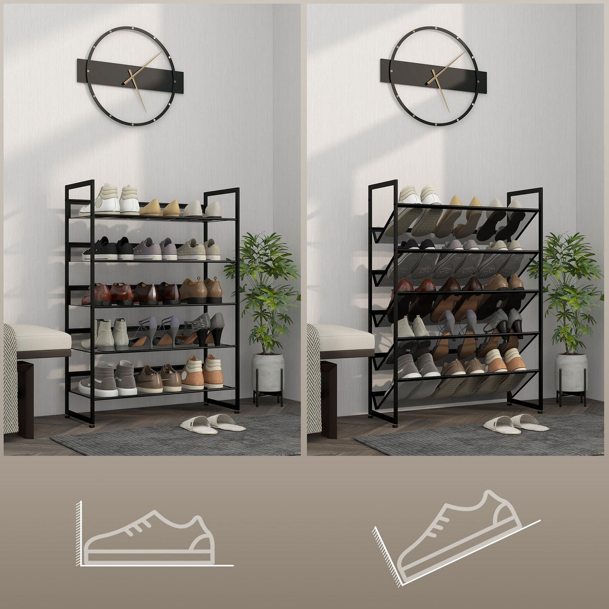 Shoe Rack, Shoe Stand With 5 Levels, Shoe Rack For Max. 15 Pairs Of Shoes, Shoe Organizer With Handle For Entrance, Bedroom, Steel, 72 X 30 X 102 Cm, Black