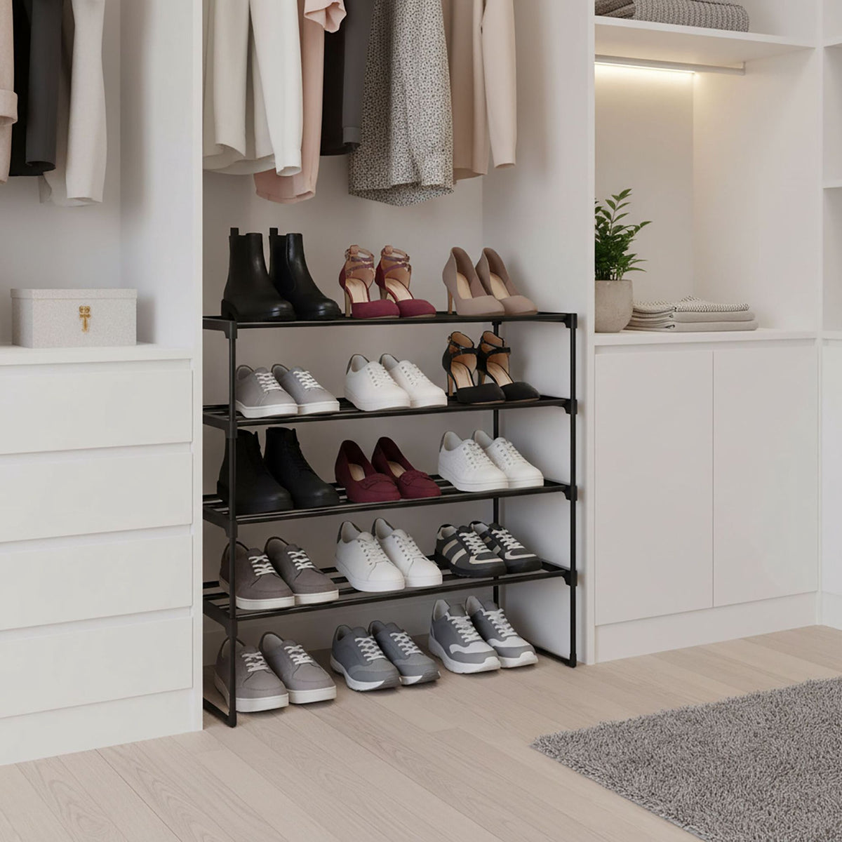 Shoe Rack – Stackable Metal Frame, Plastic Shelves