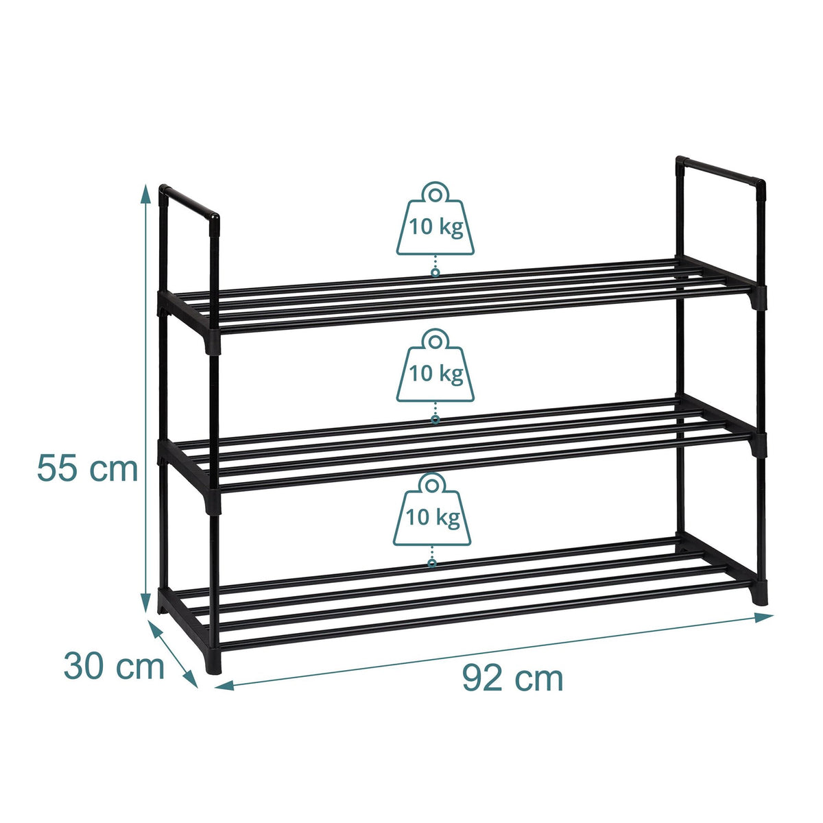 Shoe Rack, Stackable Metal Frame With Plastic Tiers