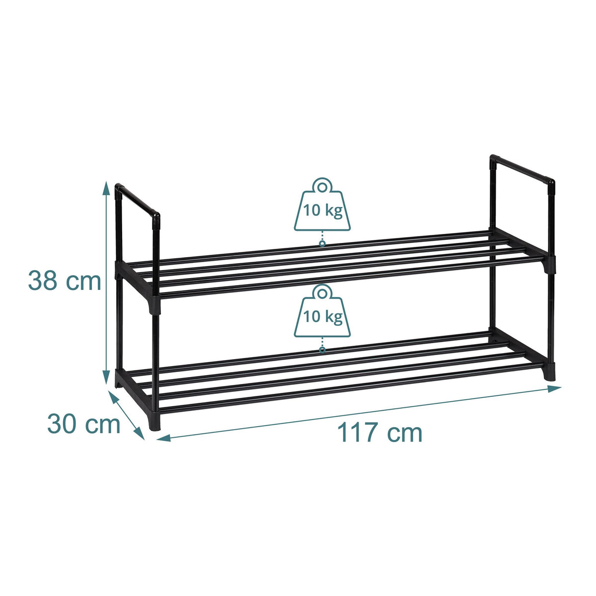 Shoe Rack, Stackable Metal Frame With Plastic Tiers