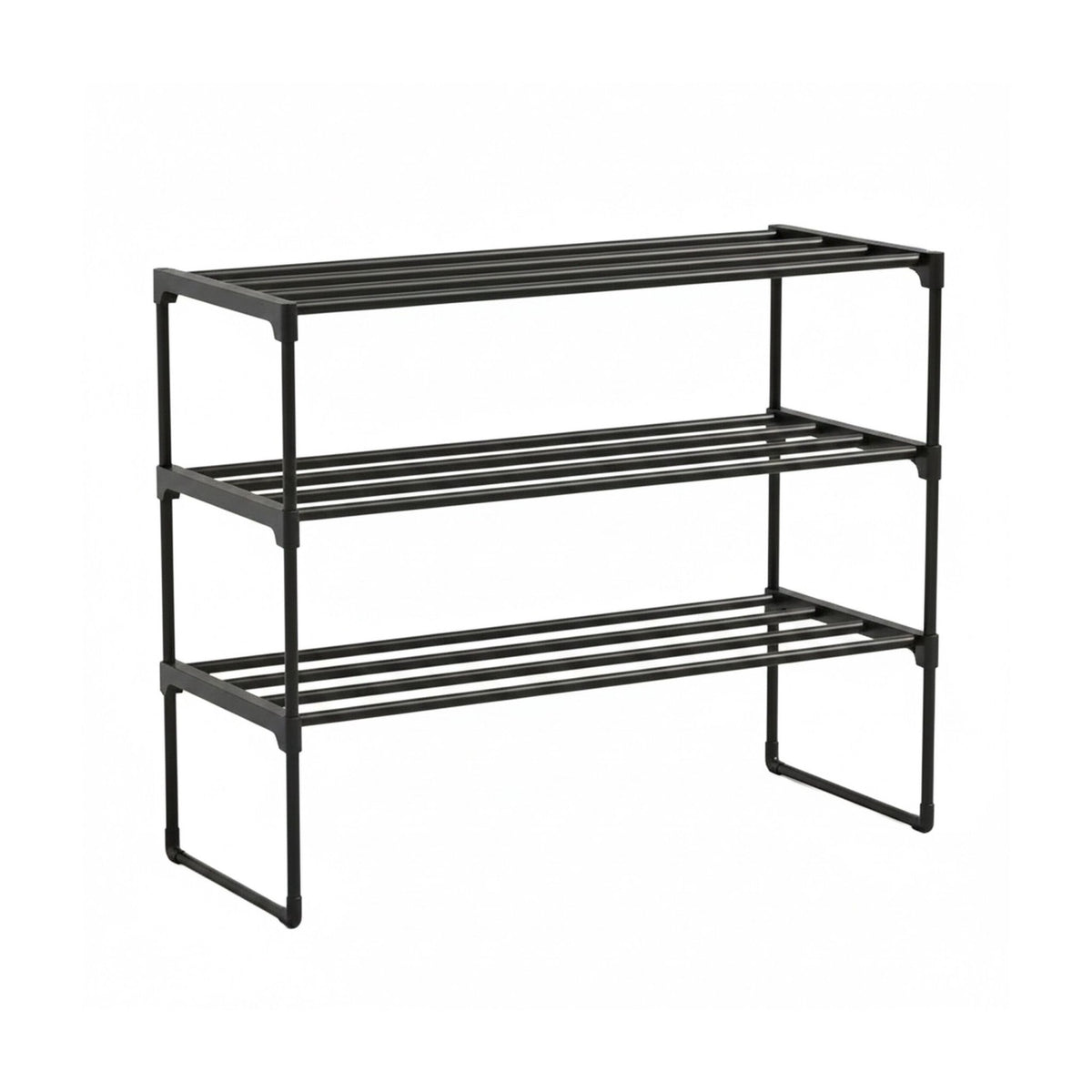 Shoe Rack, Stackable Metal Frame With Plastic Tiers