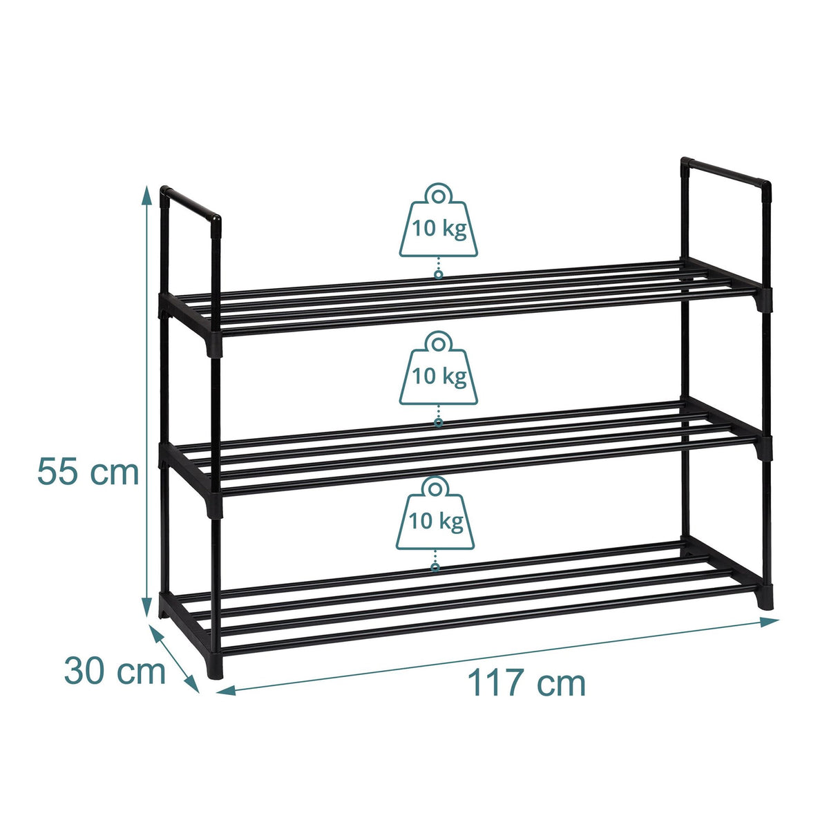 Shoe Rack, Stackable Metal Frame With Plastic Tiers