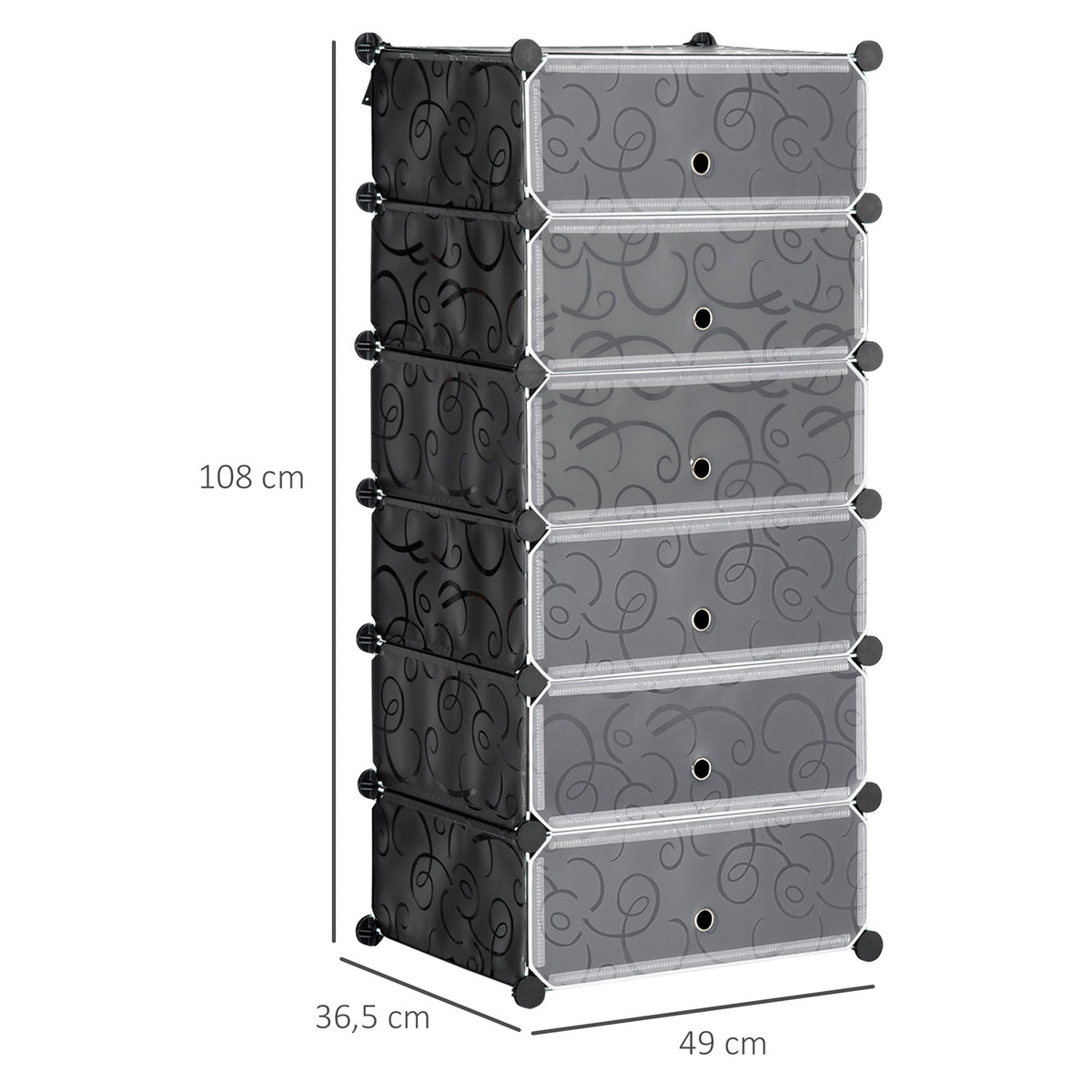 Shoe Rack Storage Box Diy Shelf For 6 Pairs Of Shoes, Plastic/Steel, Black+White, 49X36.5X108Cm