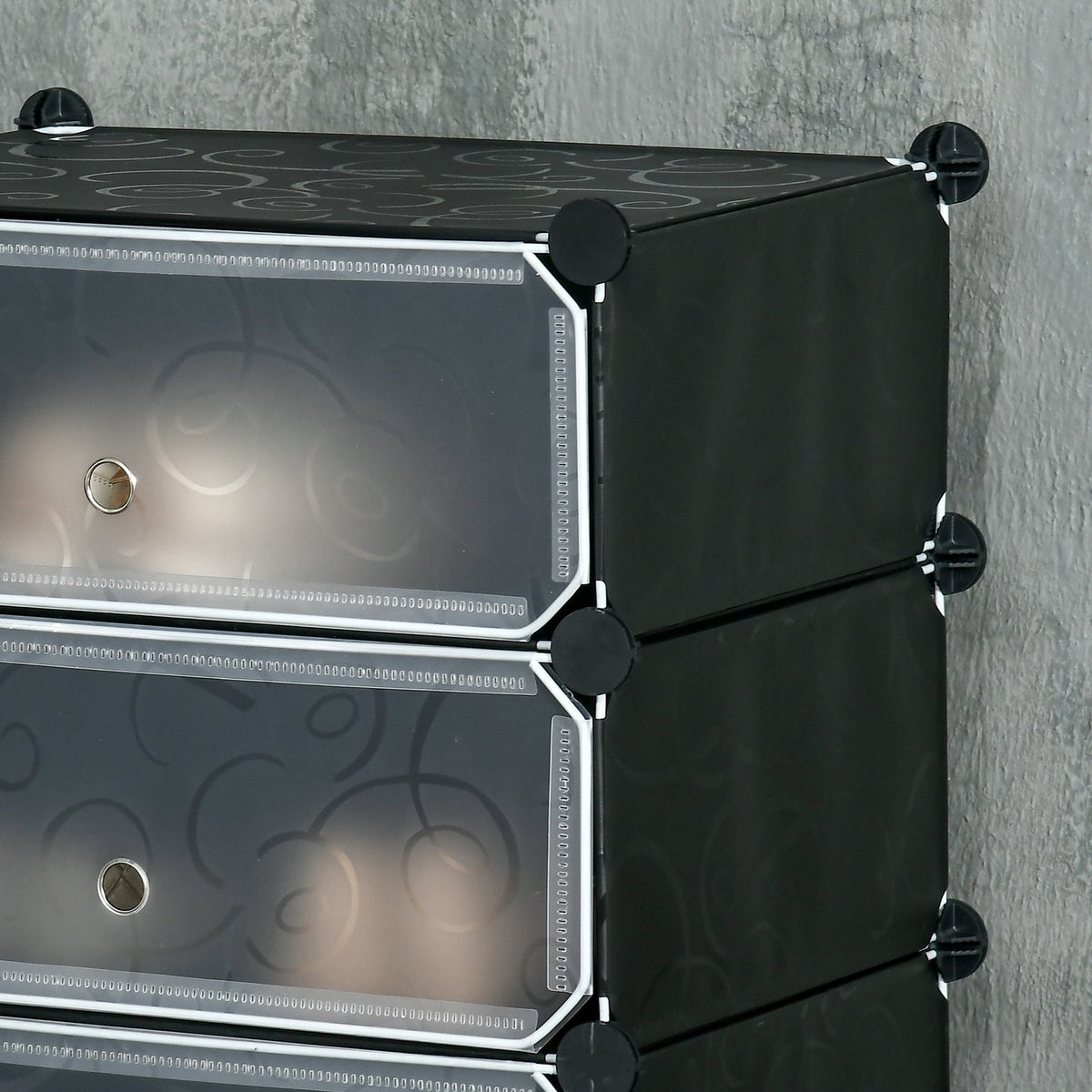 Shoe Rack Storage Box Diy Shelf For 6 Pairs Of Shoes, Plastic/Steel, Black+White, 49X36.5X108Cm