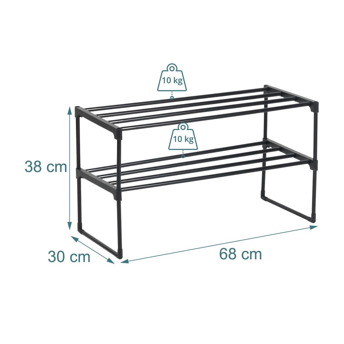 Shoe Rack With Metal Frame, Stackable Plastic Tiers