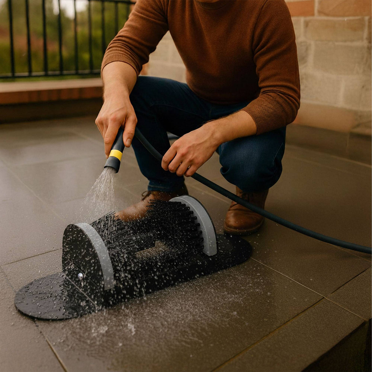 Shoe Scrubber with Surround Brushes for Work Boots