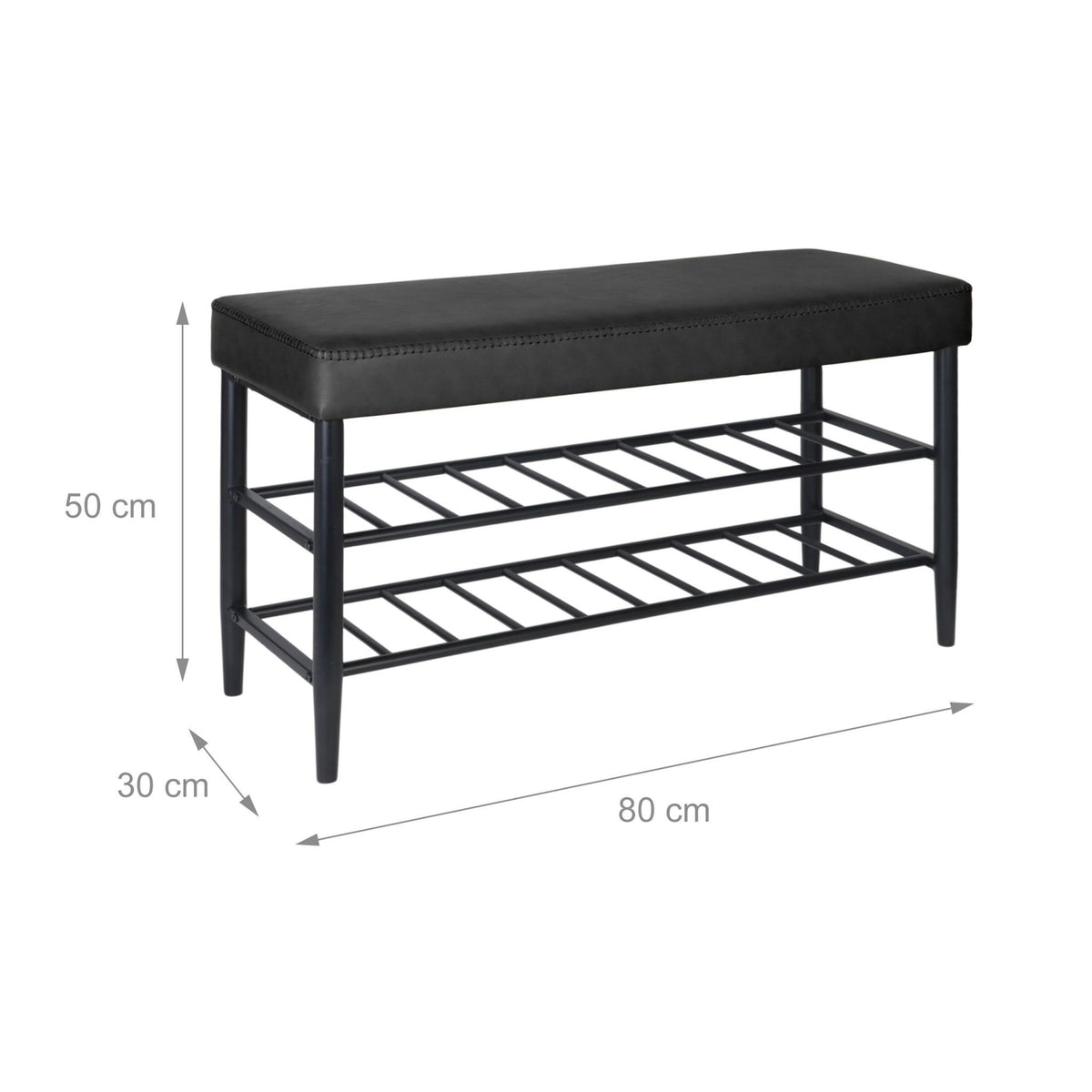 Shoe Storage Bench, Faux Leather, 2 Shelves
