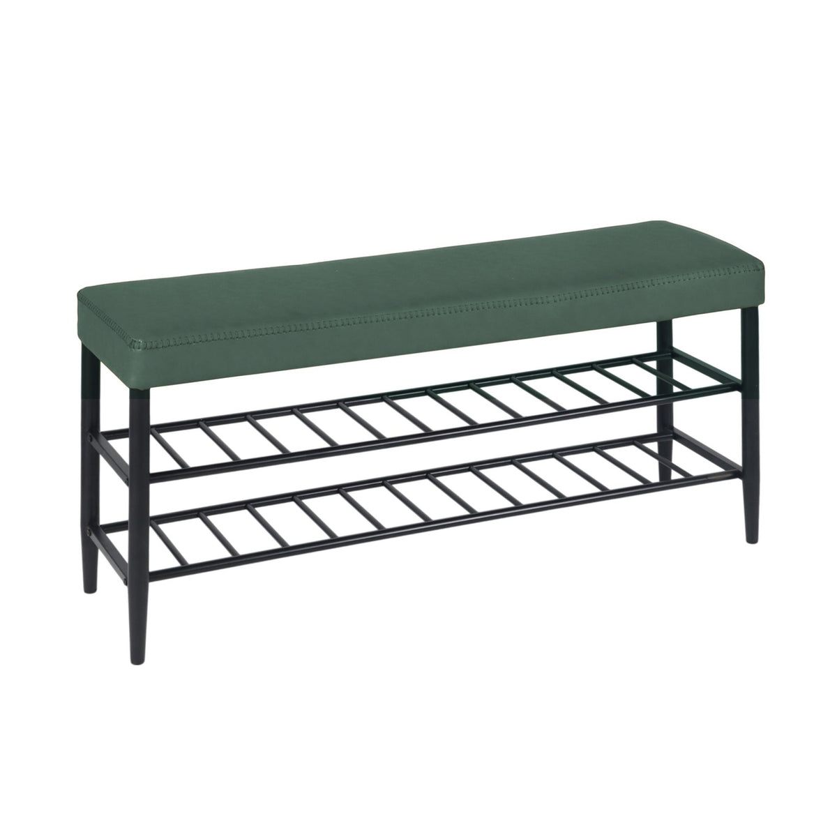 Shoe Storage Bench, Faux Leather, 2 Shelves
