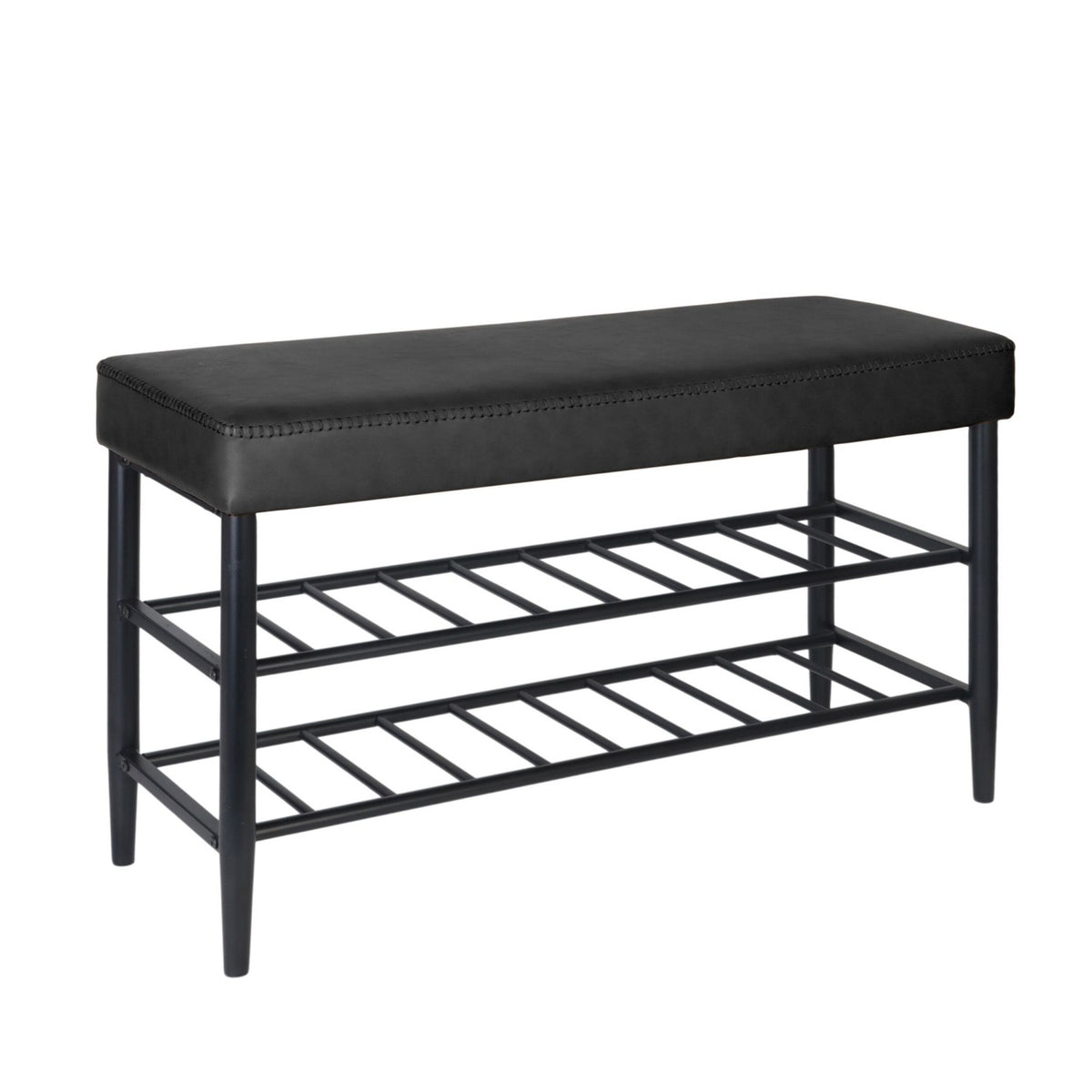 Shoe Storage Bench, Faux Leather, 2 Shelves